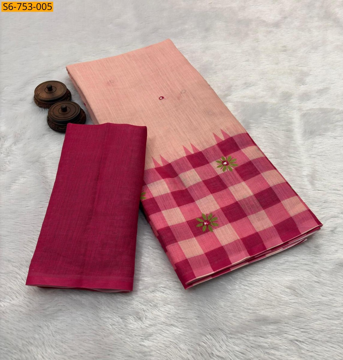 Pink Soft Linen Cotton Saree