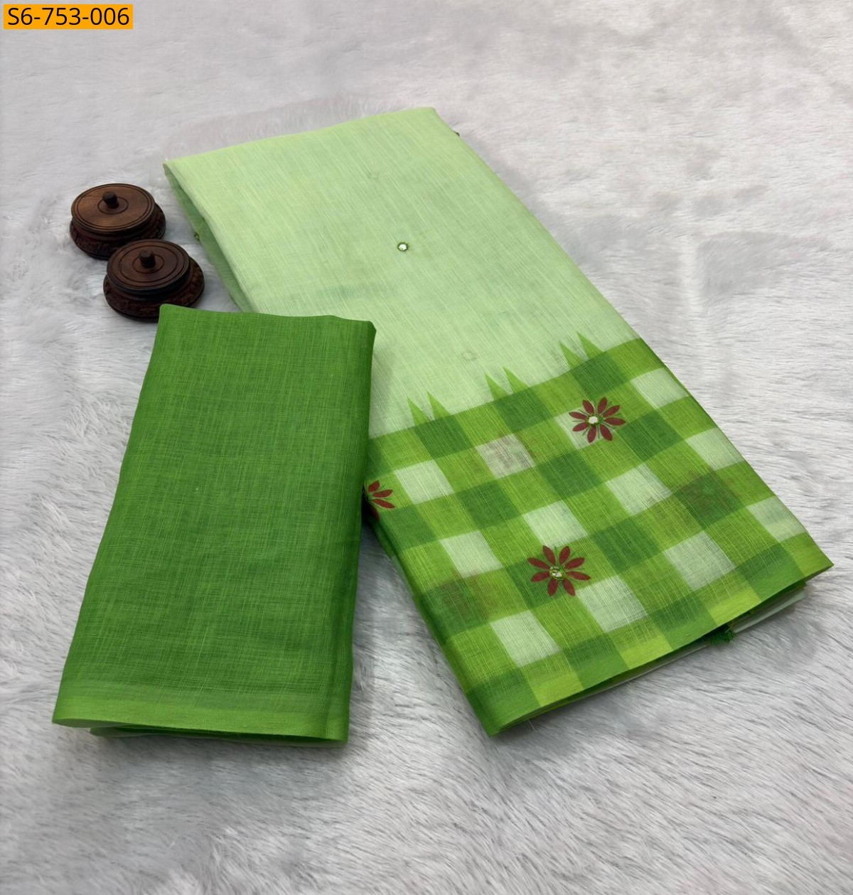 Green Soft Linen Cotton Saree