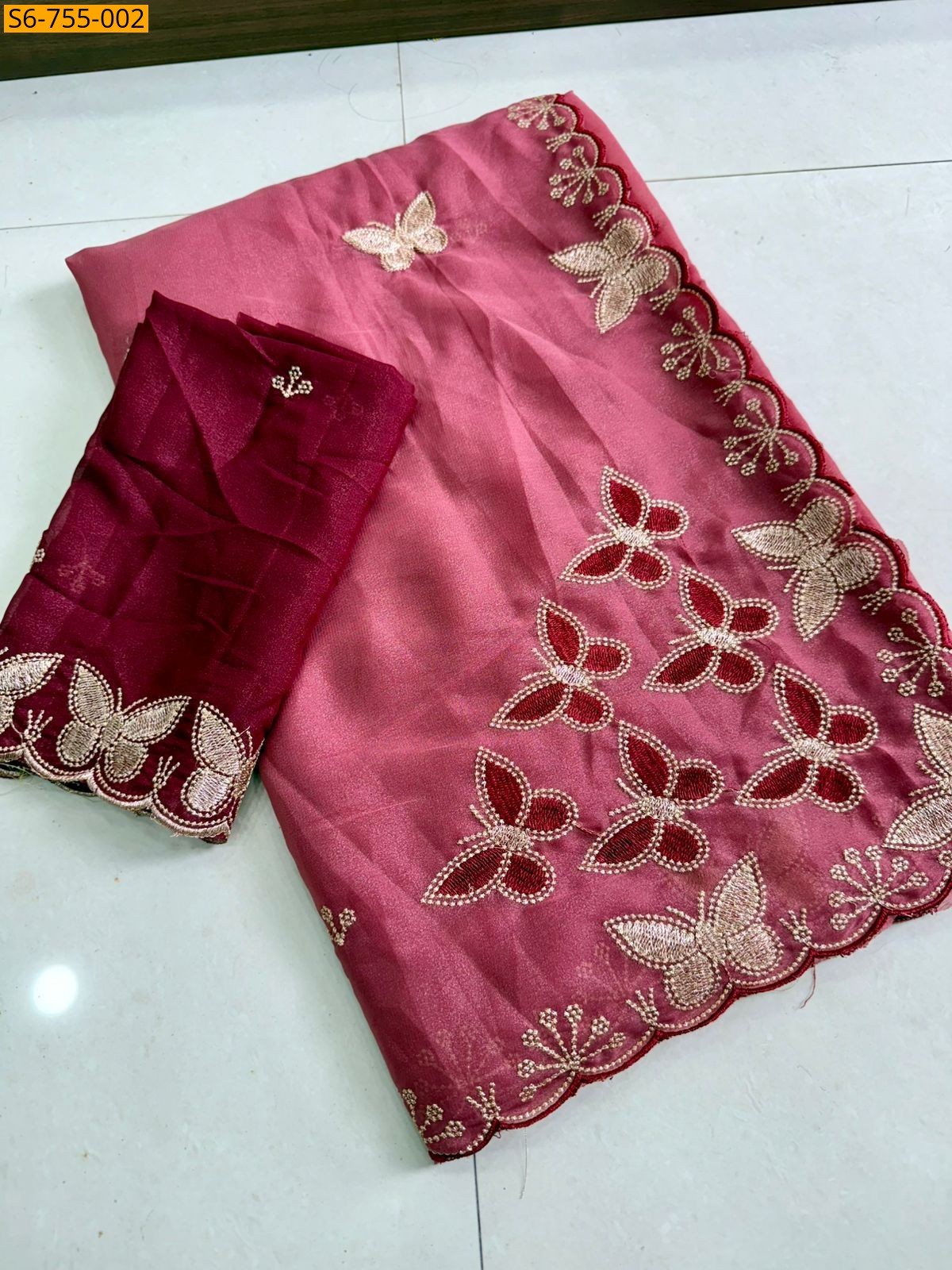 Pink Star Georgette Multi Emrodairy Saree