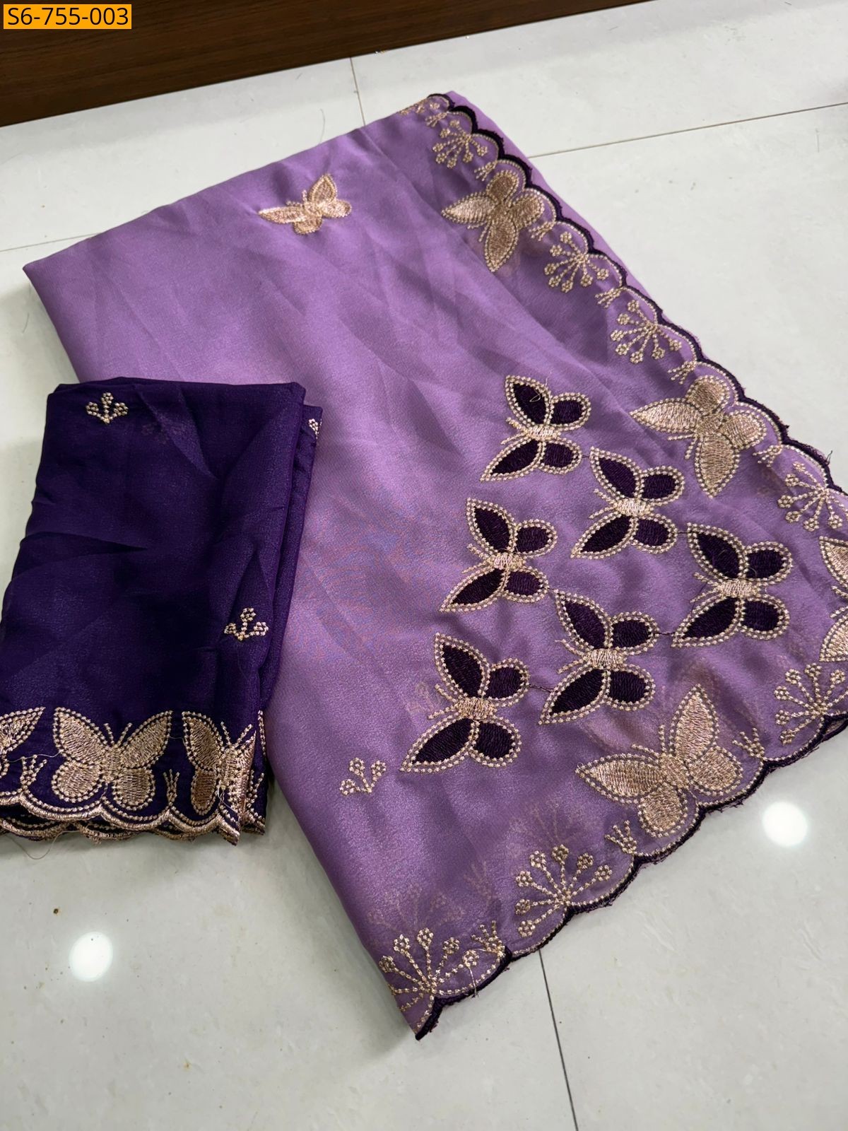 Lavender Star Georgette Multi Emrodairy Saree