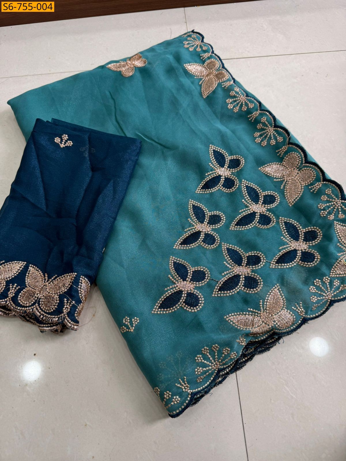Rama Blue Star Georgette Multi Emrodairy Saree
