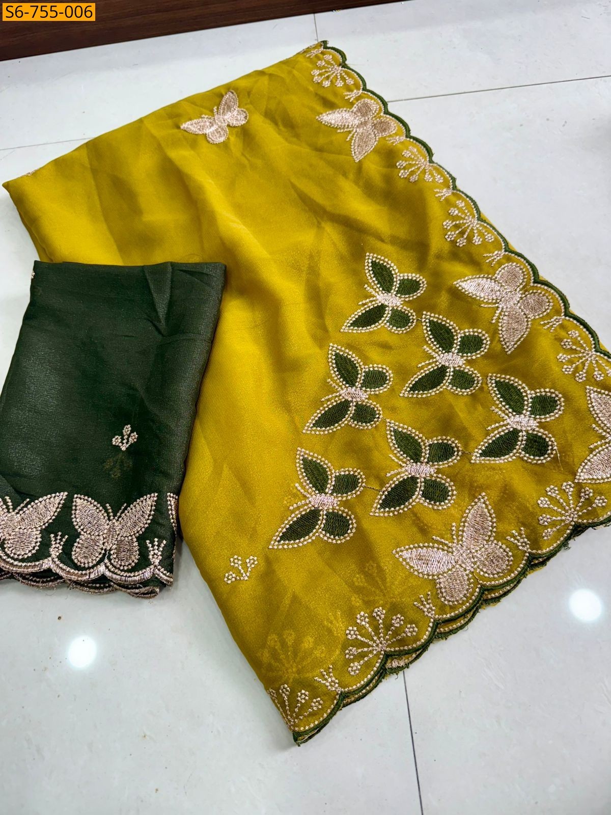 Yellow Star Georgette Multi Emrodairy Saree
