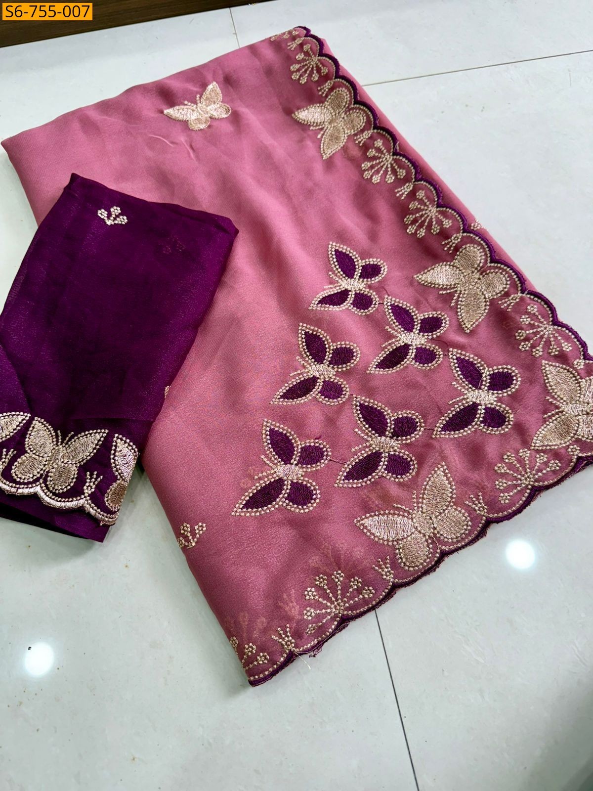 Pink Star Georgette Multi Emrodairy Saree