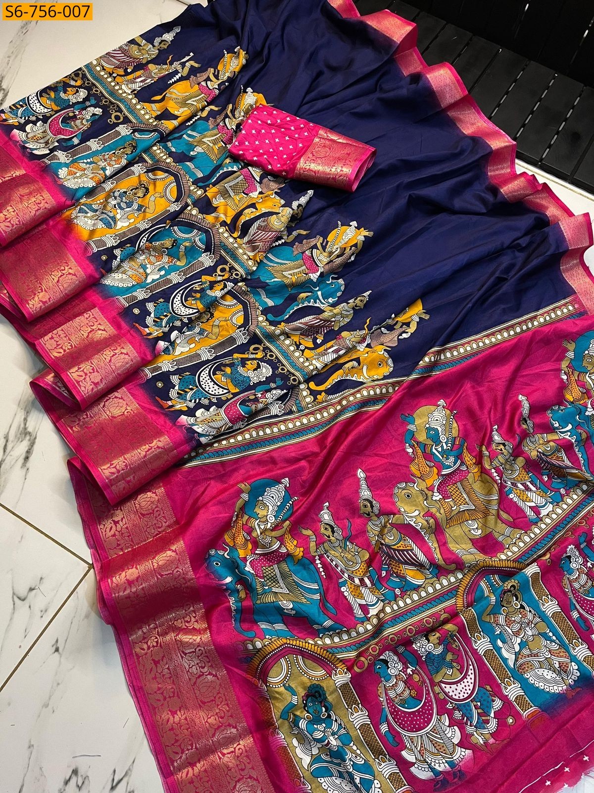 Navy Blue Fancy Dola Silk Saree