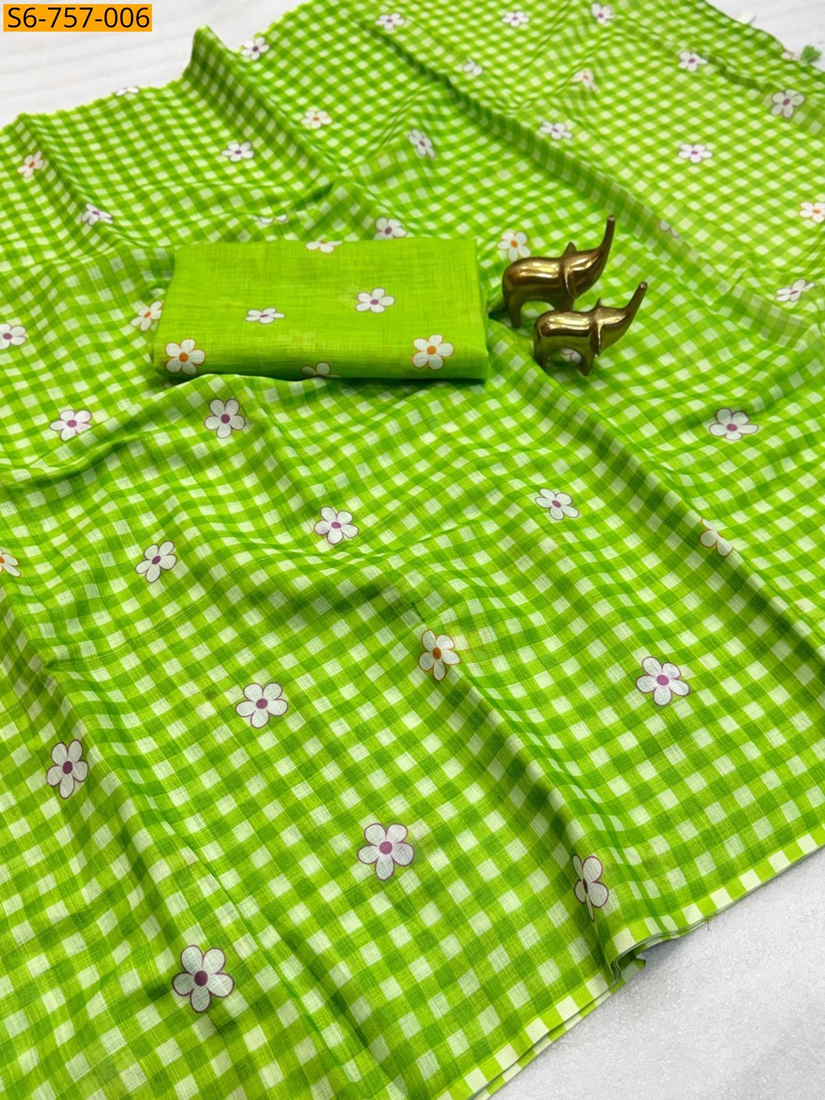 Light green Soft Linen Cotton Saree