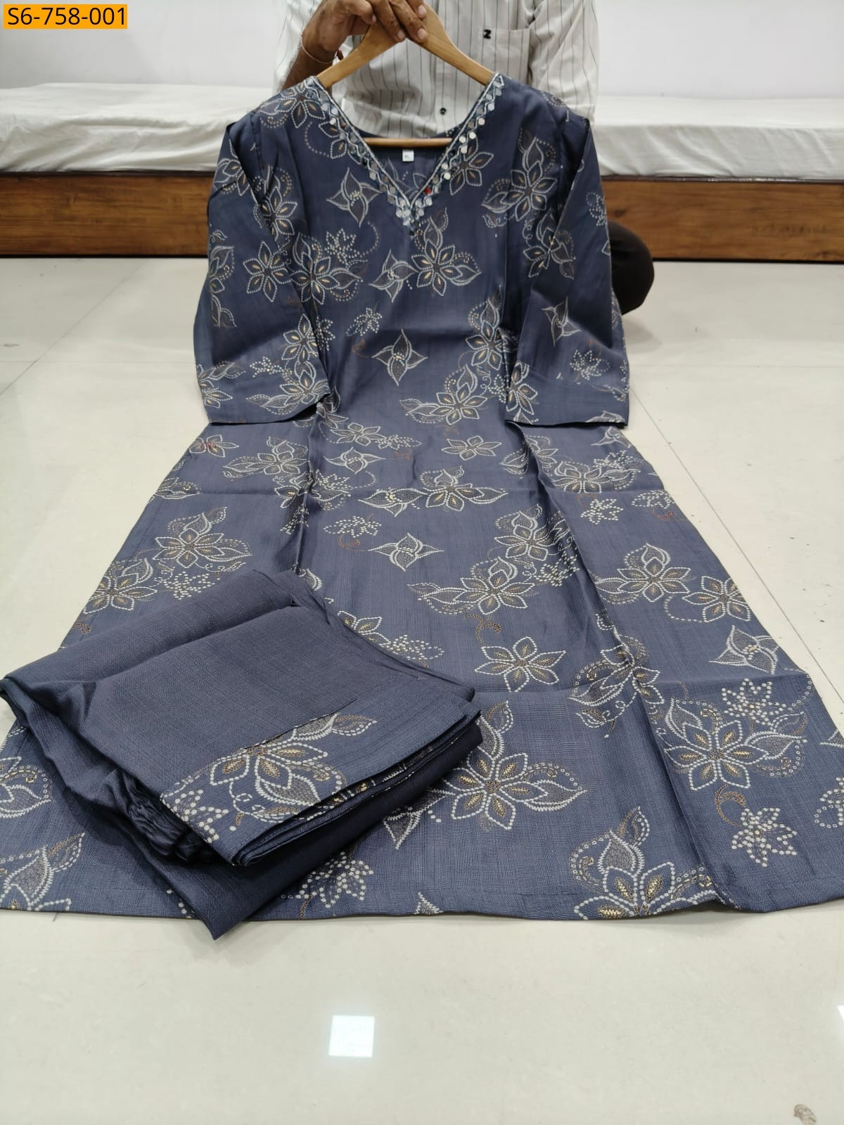 Gray Handwork Straight Kurti With Pant Set