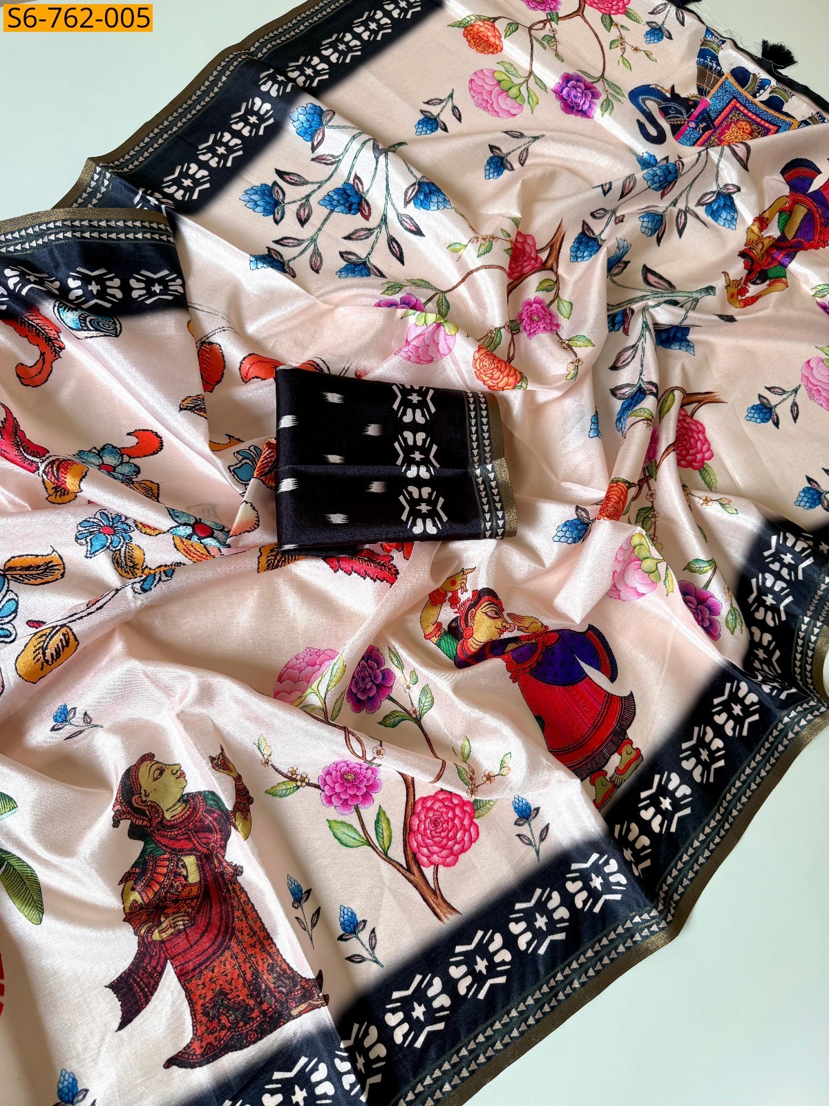 Black Soft Tusser Silk Sarees