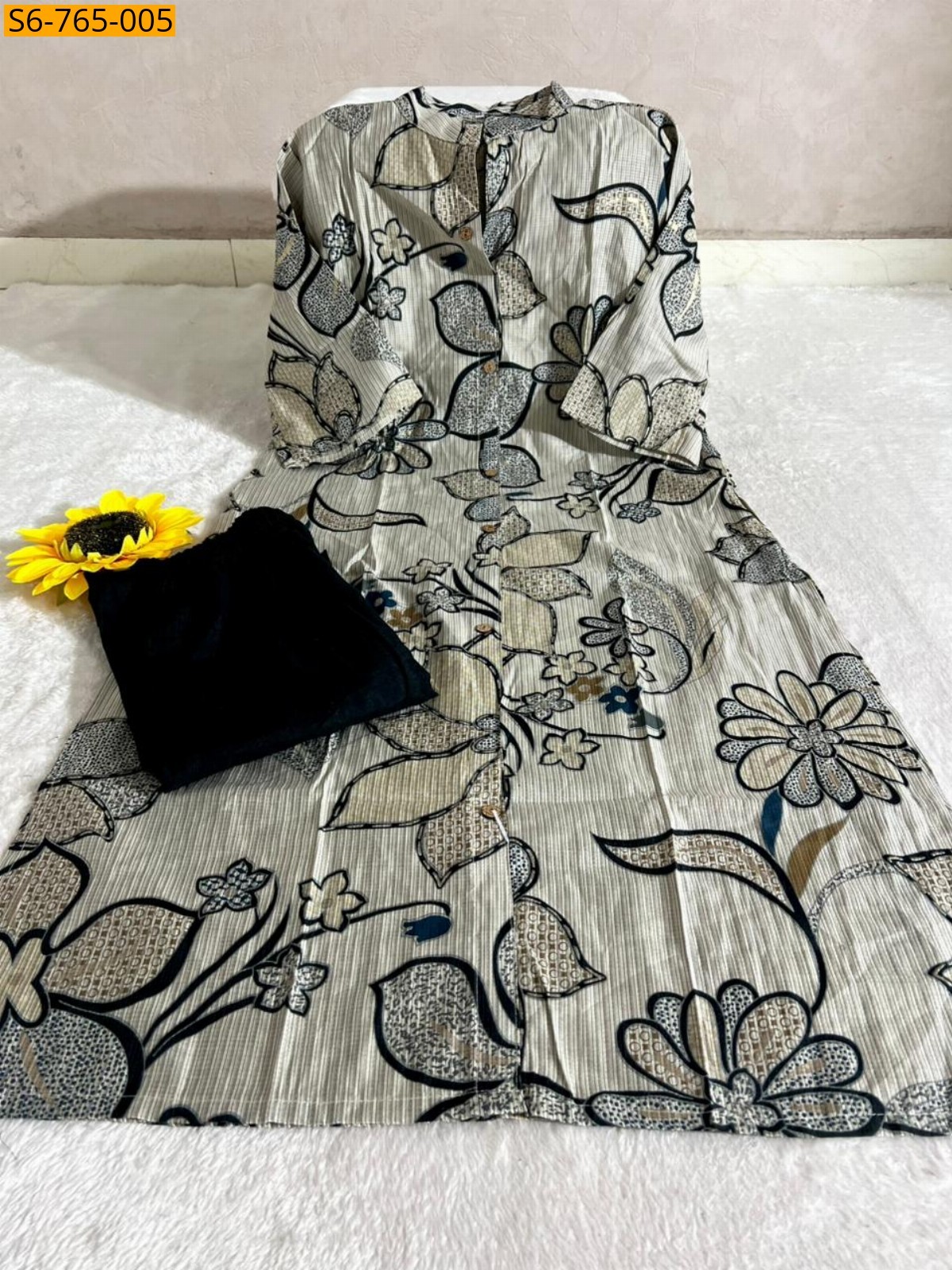 Gray Cotton Aline Kurti With Pant