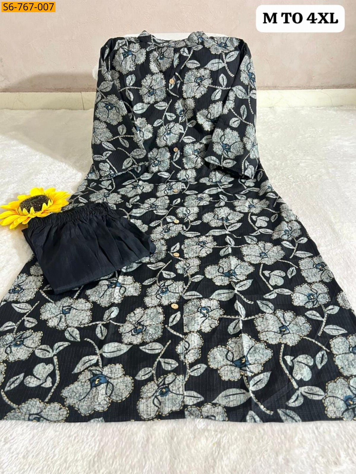 Black Fancy Cotton Aline kurti With Ankle length Pant