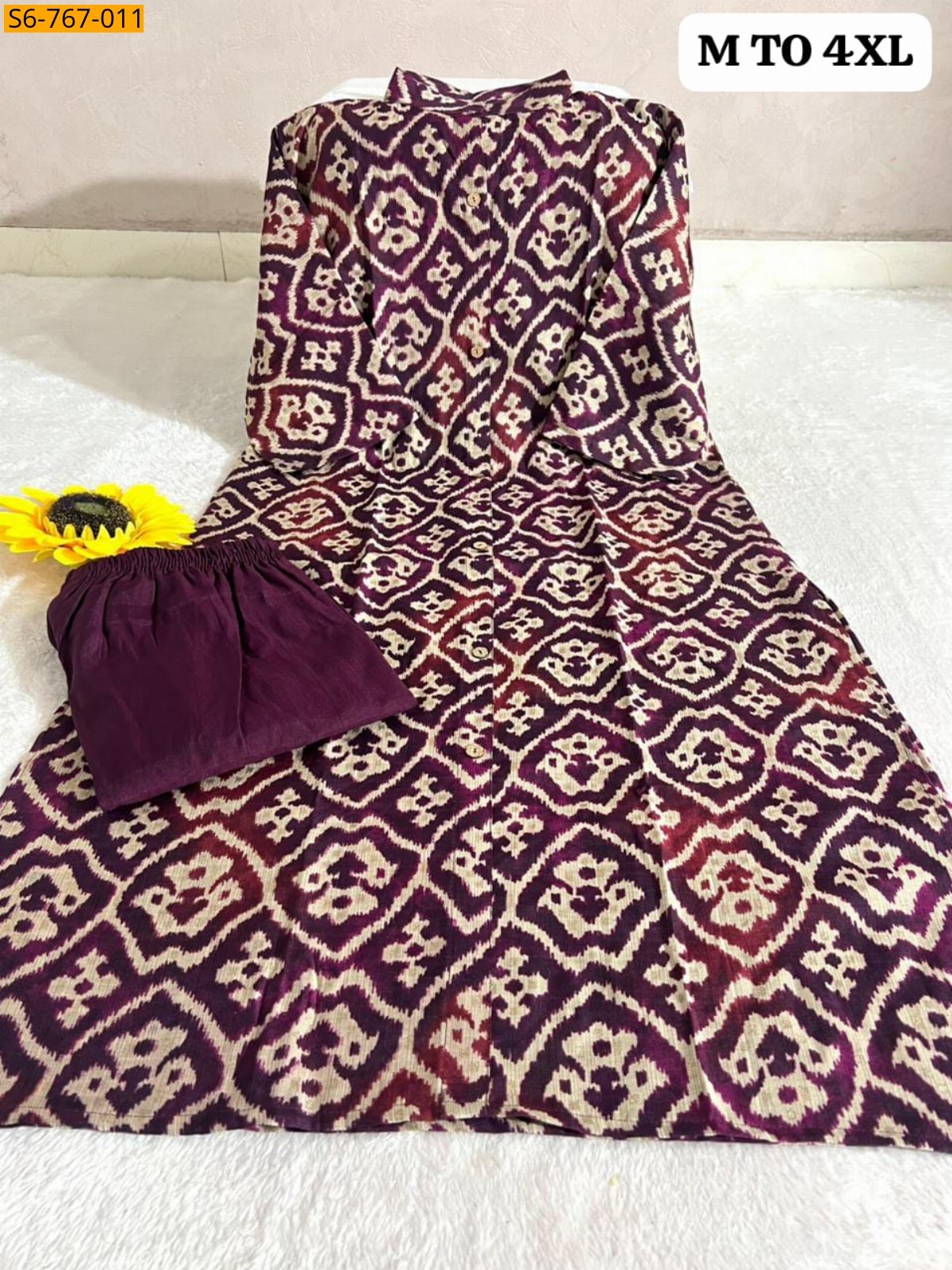 Maroon Fancy Cotton Aline kurti With Ankle length Pant