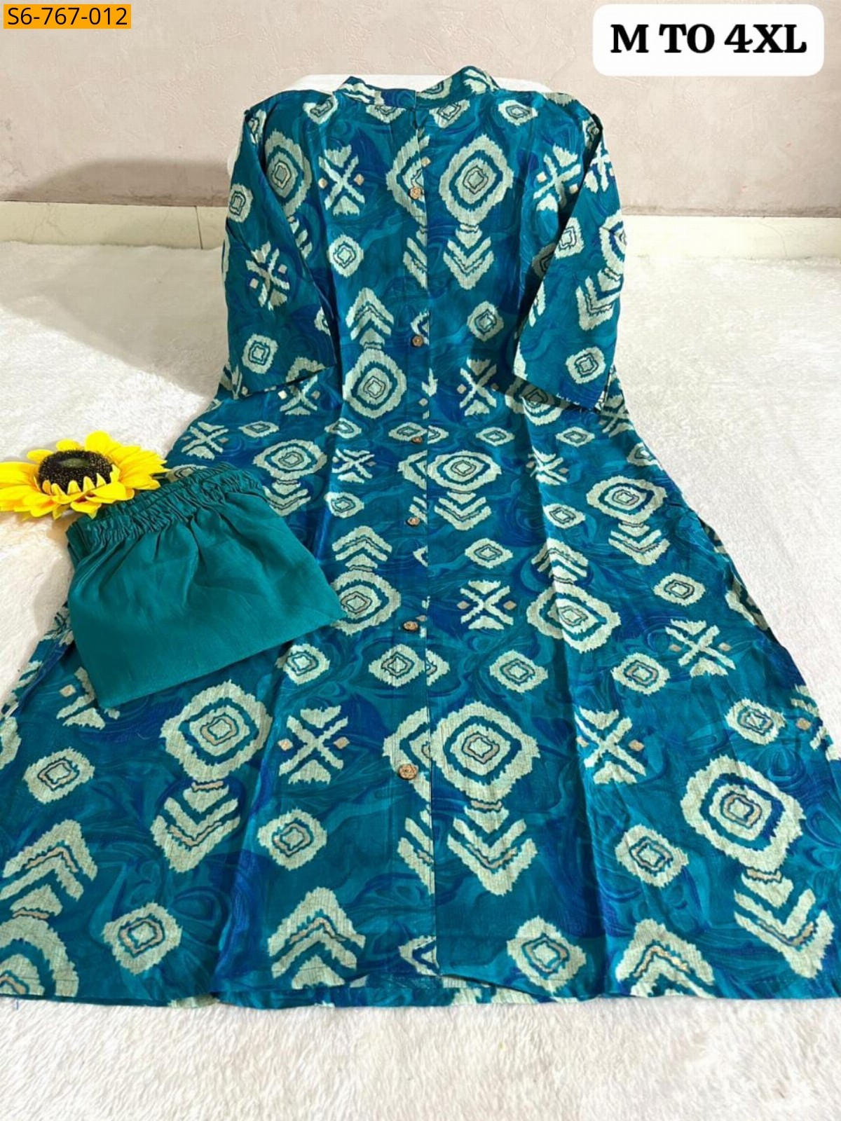 Blue Fancy Cotton Aline kurti With Ankle length Pant