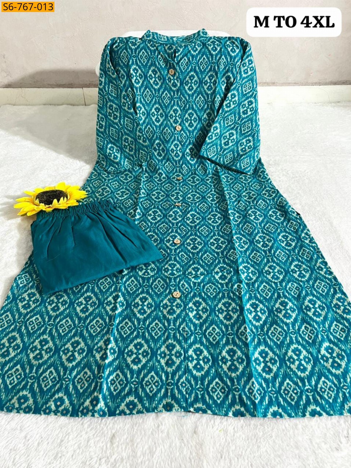 Blue Fancy Cotton Aline kurti With Ankle length Pant