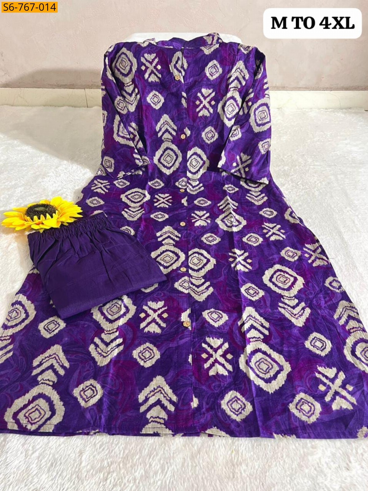 Violet Fancy Cotton Aline kurti With Ankle length Pant