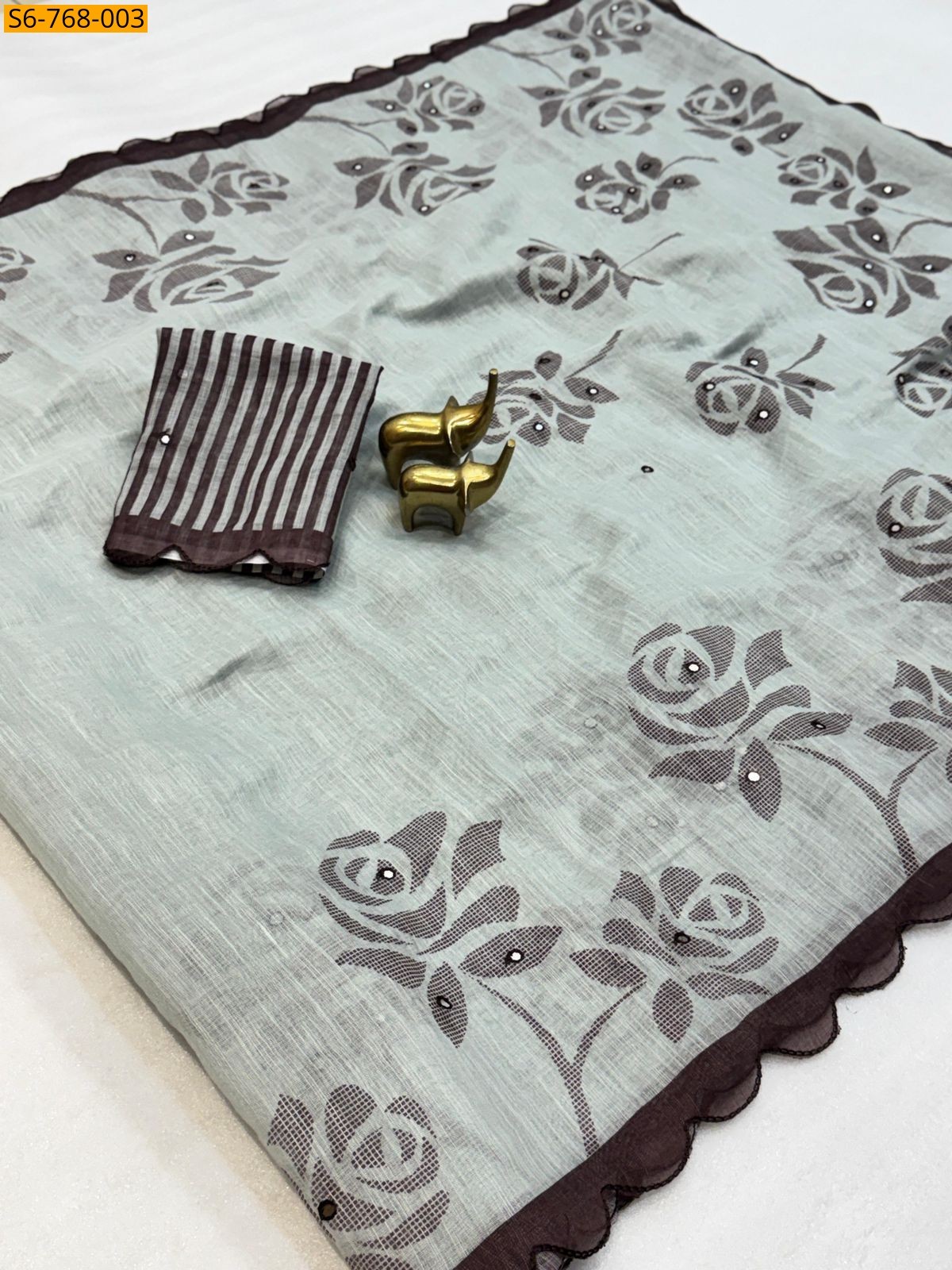 Light Grey Fancy Soft Linen Cotton Sarees