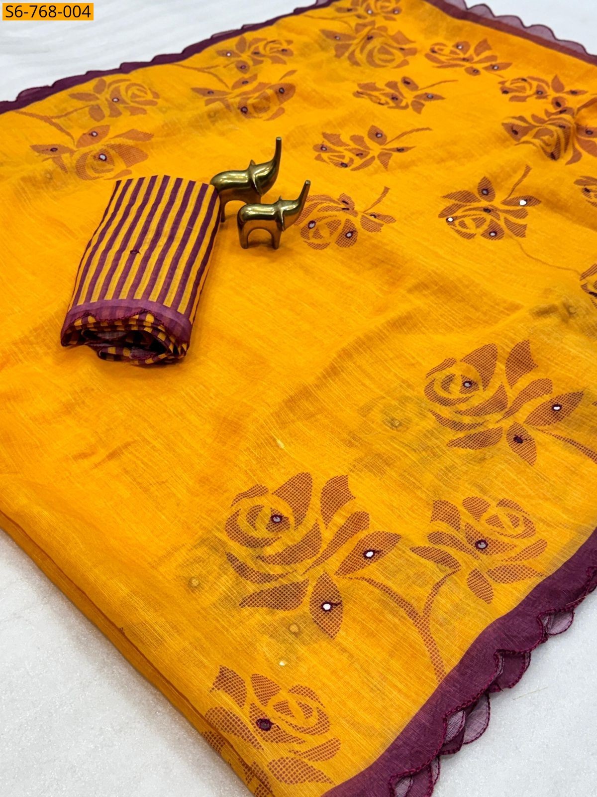 Yellow Fancy Soft Linen Cotton Sarees