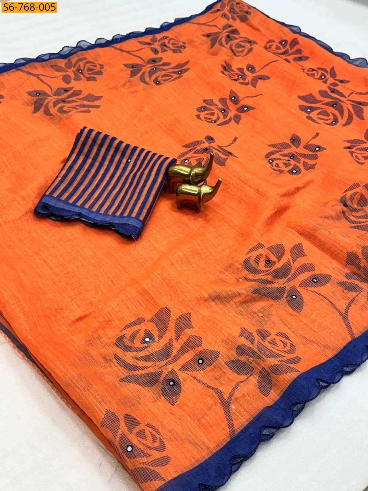 Orange Fancy Soft Linen Cotton Sarees