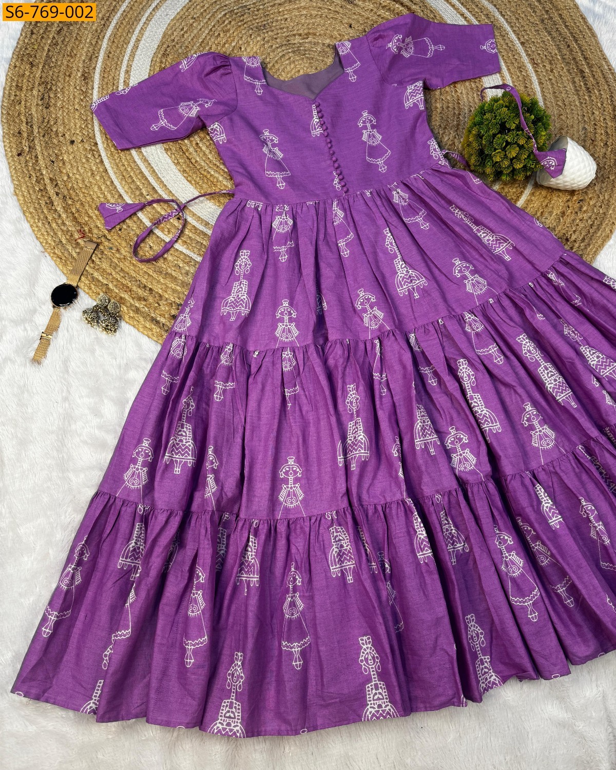 Lavender Fancy Cotton printed Maxi Gown