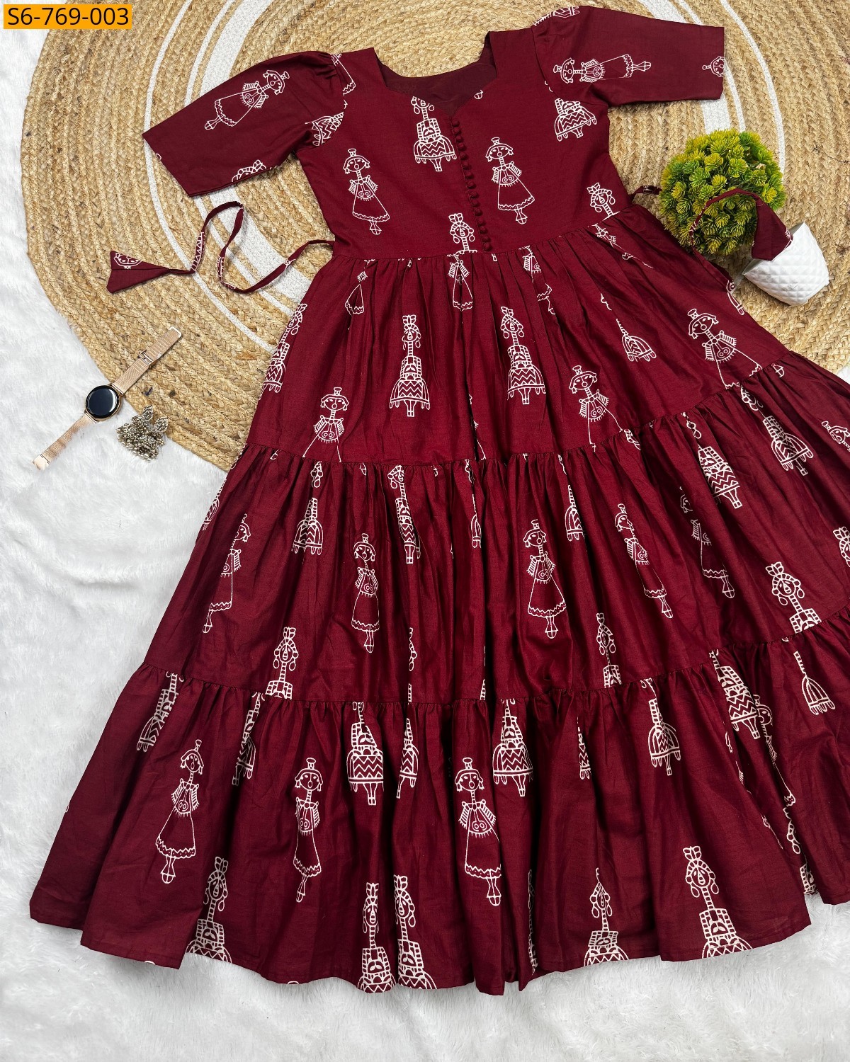 Maroon Fancy Cotton printed Maxi Gown