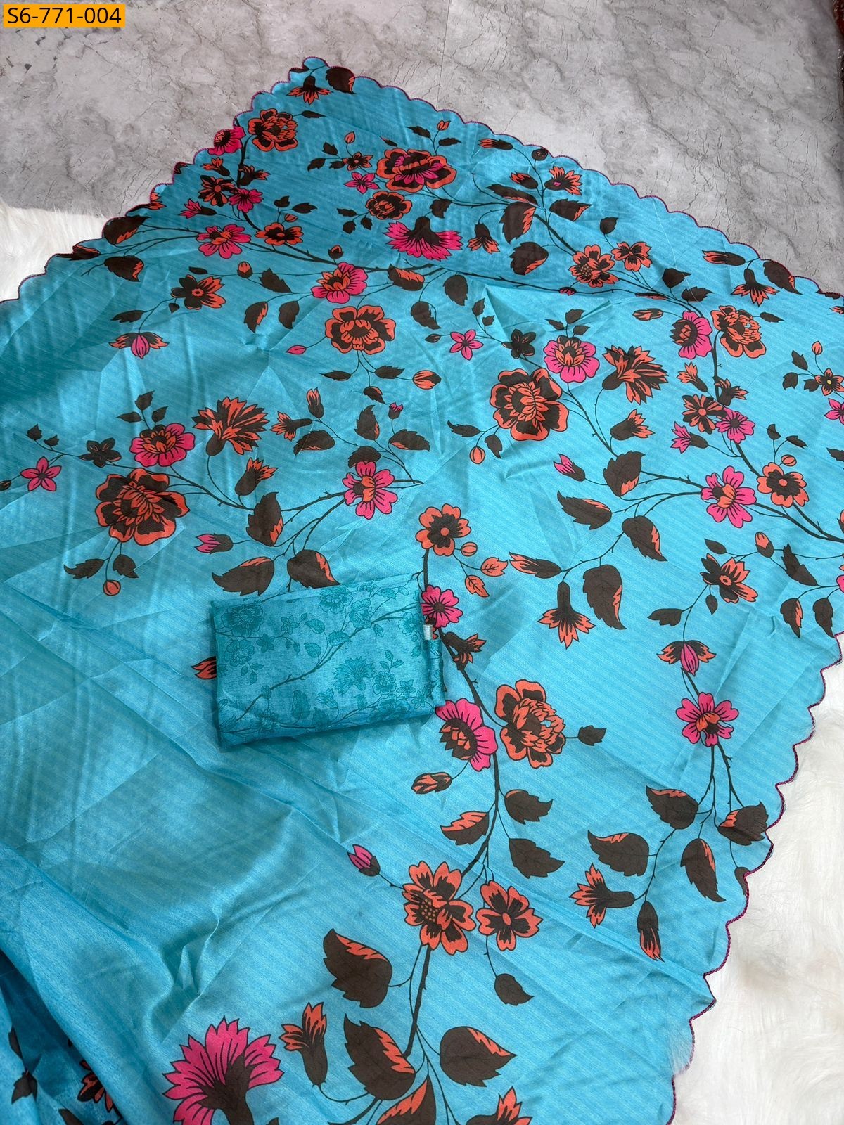 Sky Blue Semi Tussar  Saree