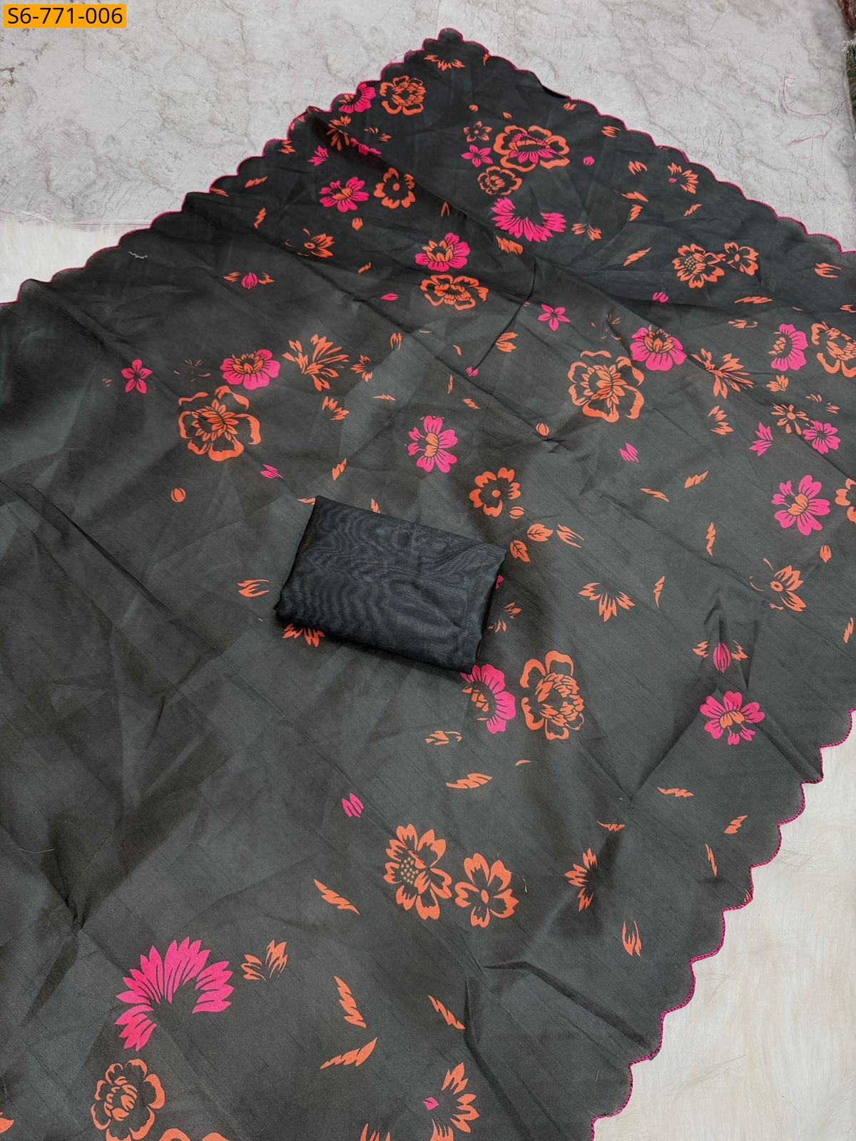 Black Semi Tussar  Saree