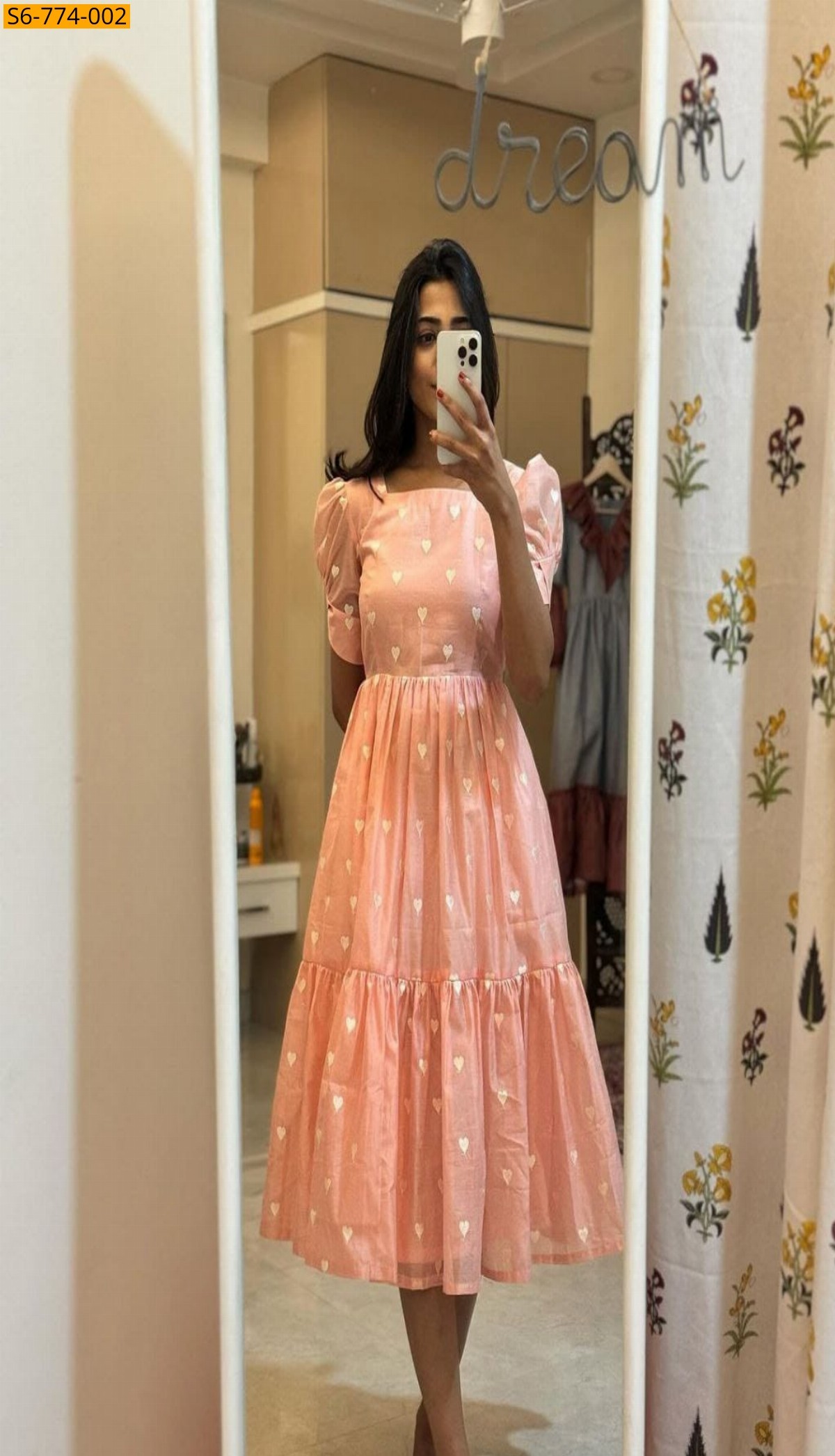 Peach Fancy Maska blended Cotton Maxi