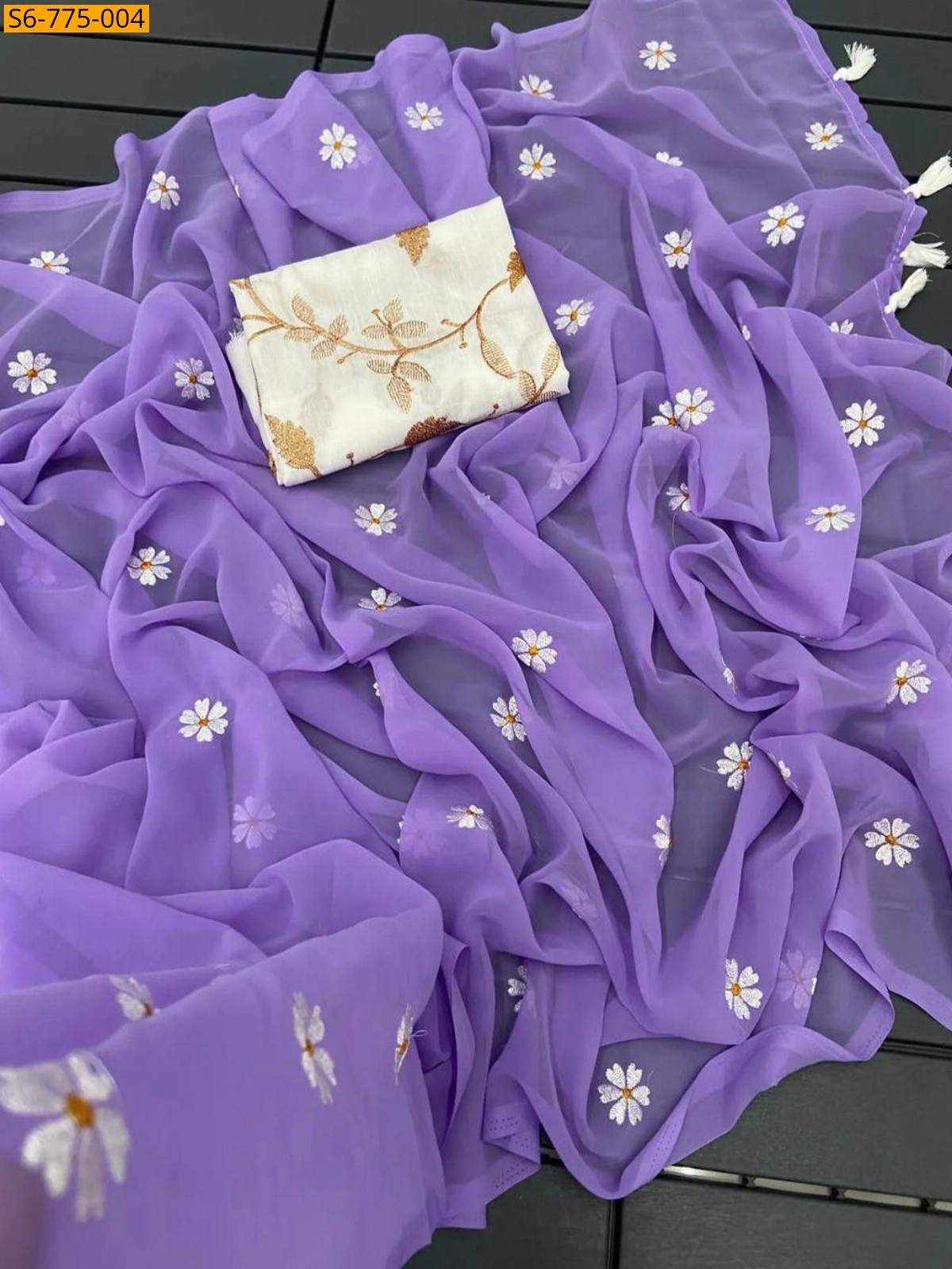 Lavender Fancy Georgette Saree