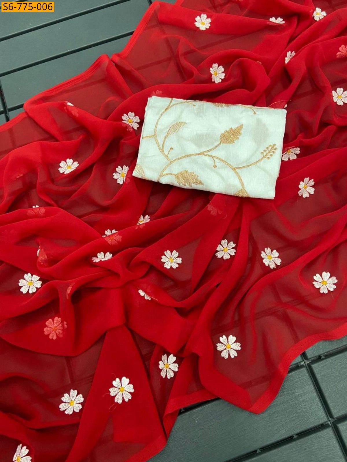 Red Fancy Georgette Saree