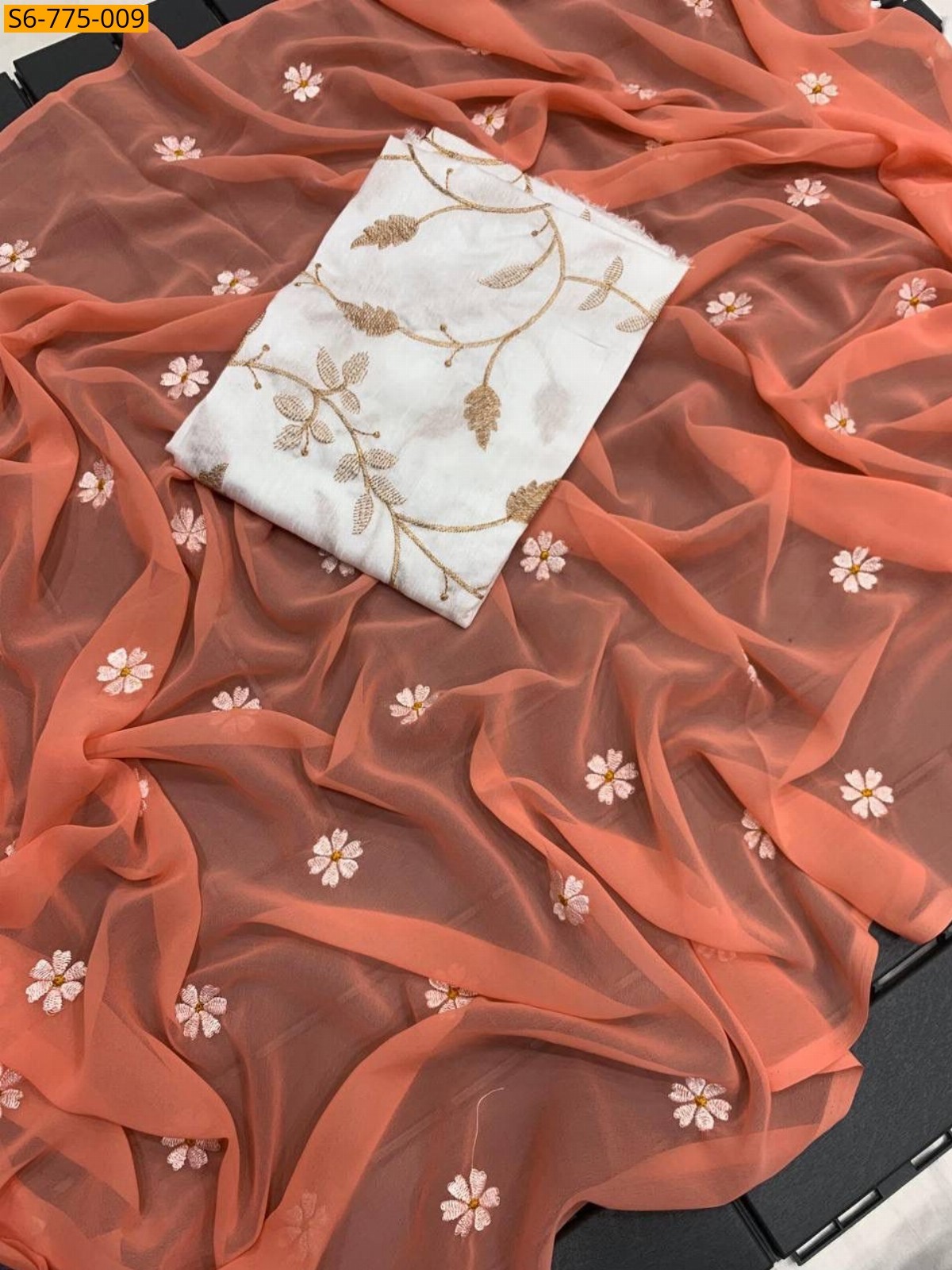 Peach Fancy Georgette Saree