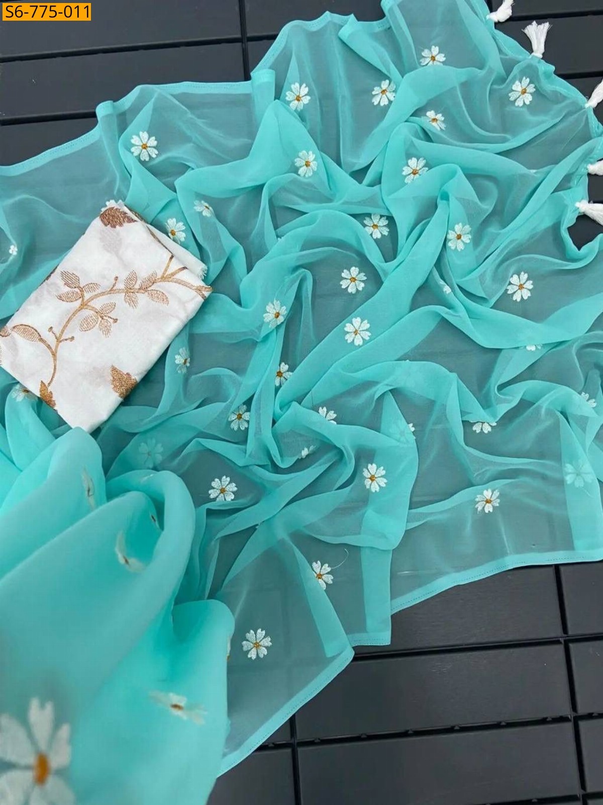 Sky Blue Fancy Georgette Saree