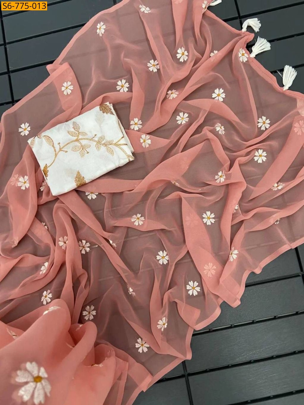 Light Peach Fancy Georgette Saree