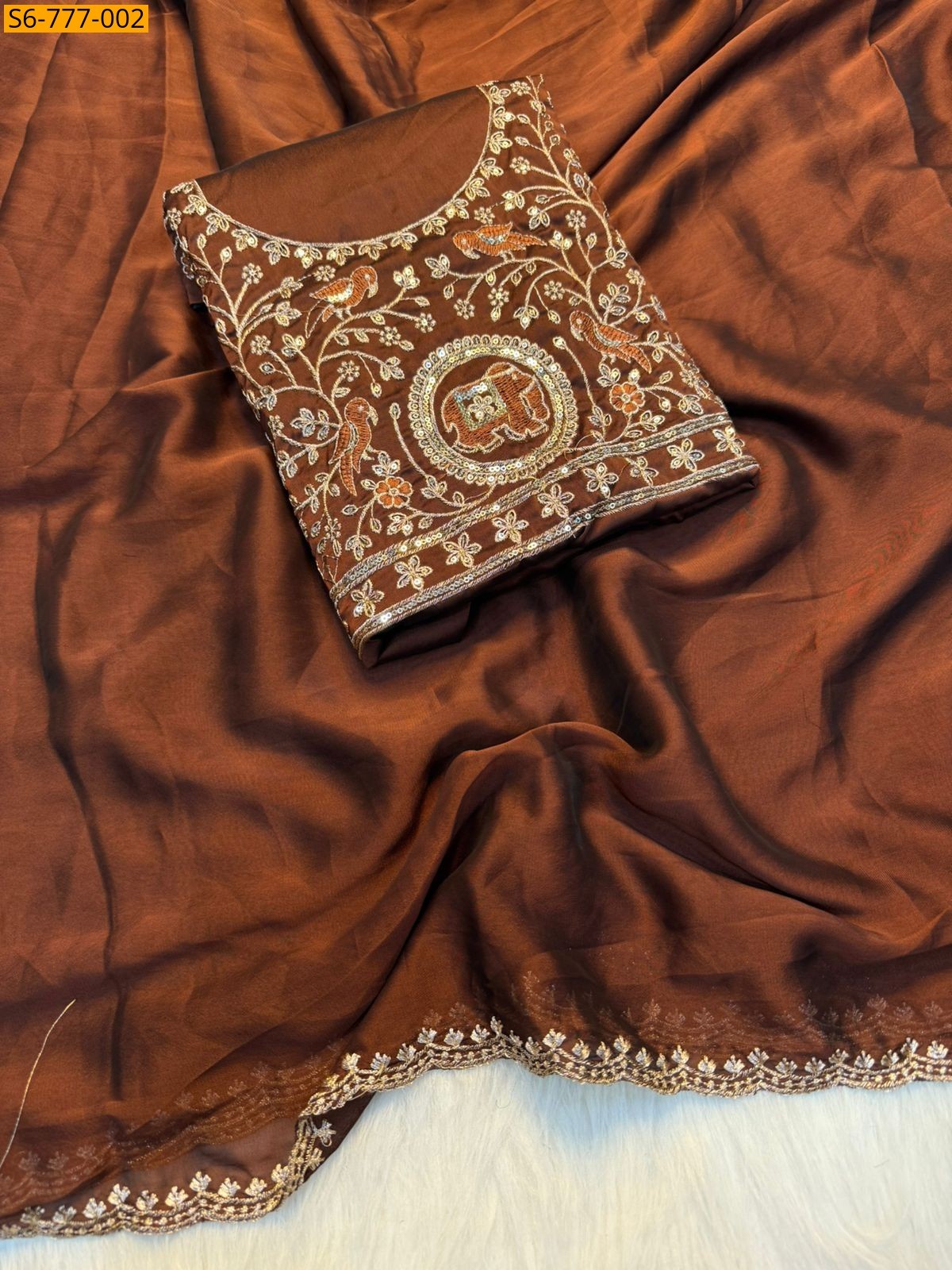 Brown Fancy Soft Rangoli silk saree