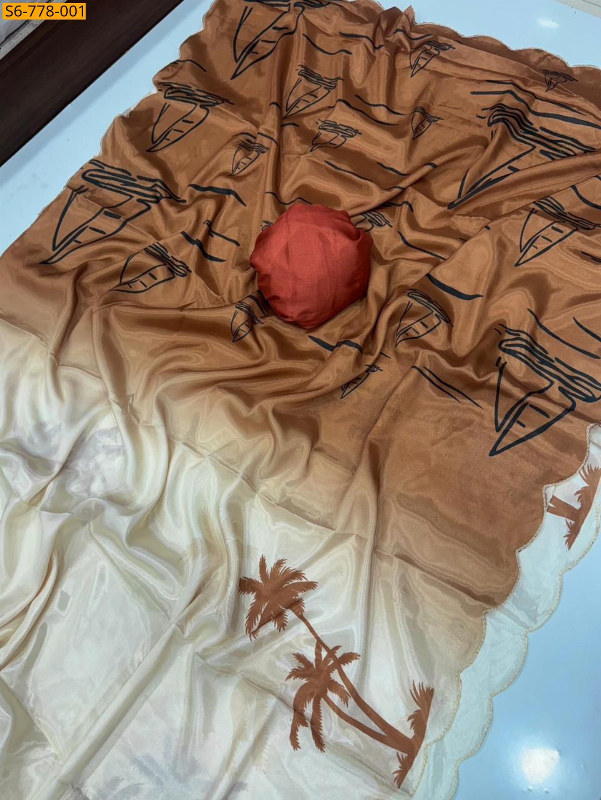 Fancy Soft chinon saree - Cream