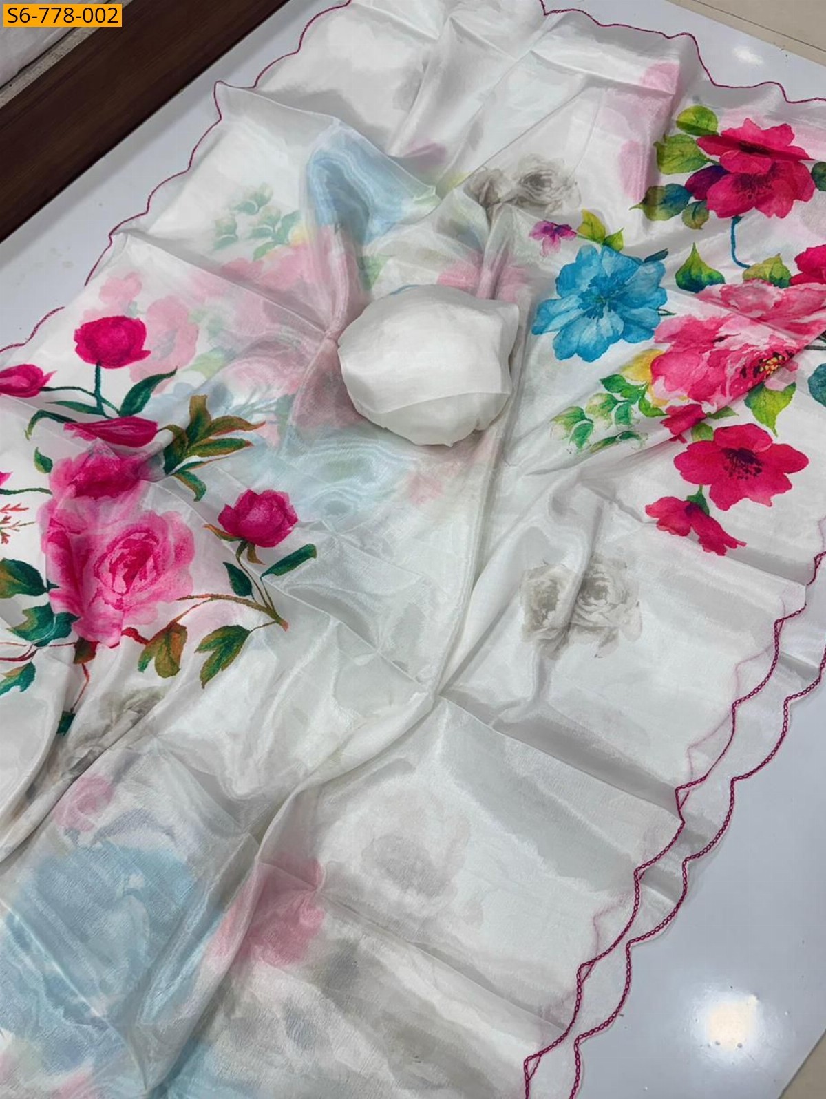 White Fancy Soft chinon saree