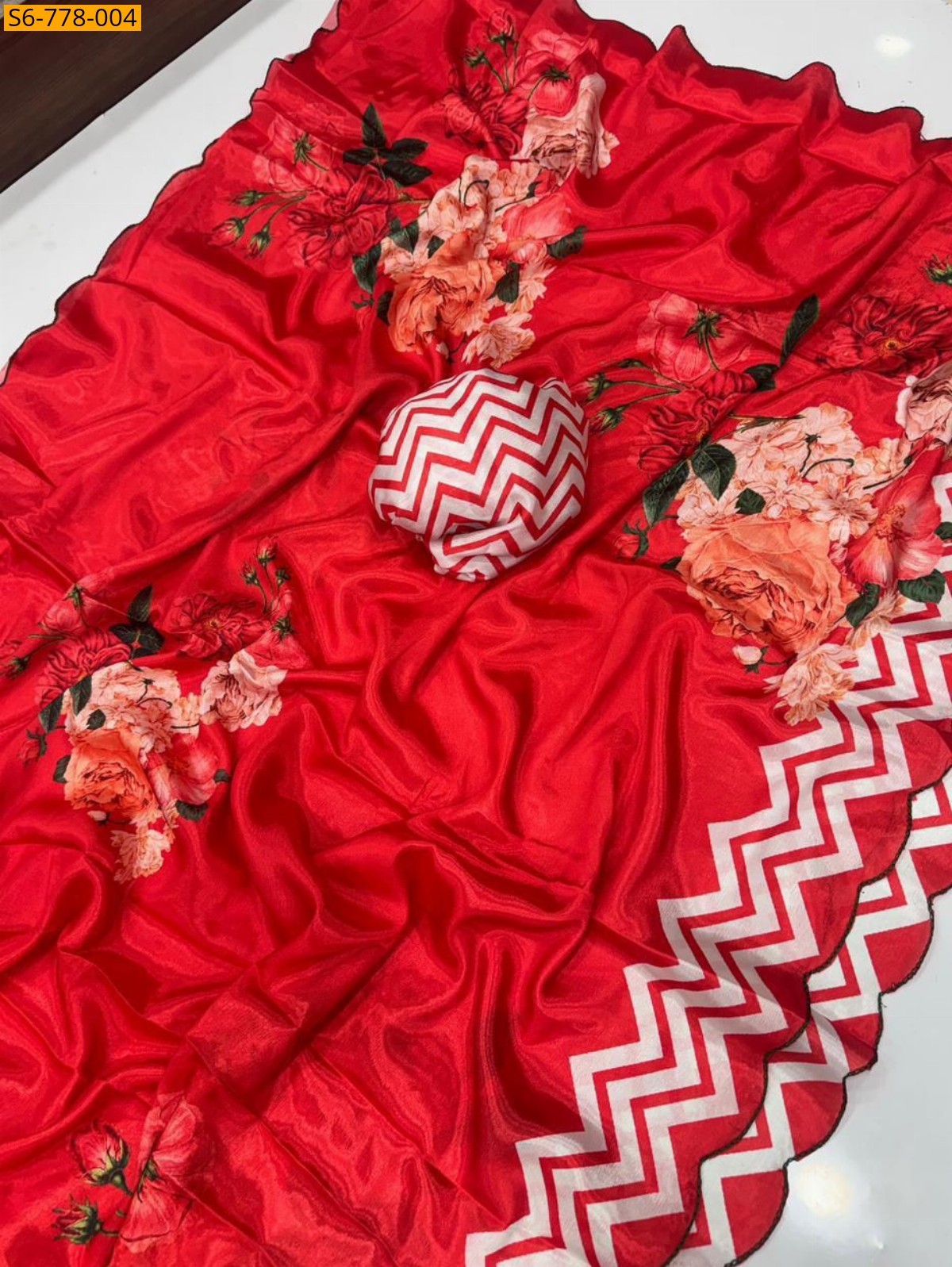 Red Fancy Soft chinon saree