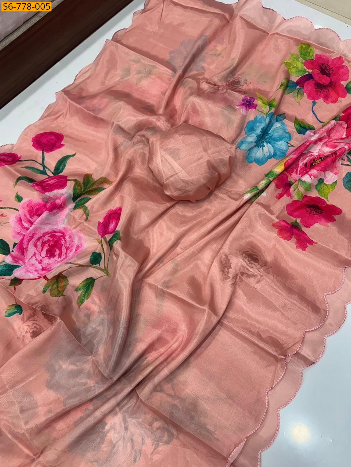 Peach Fancy Soft chinon saree