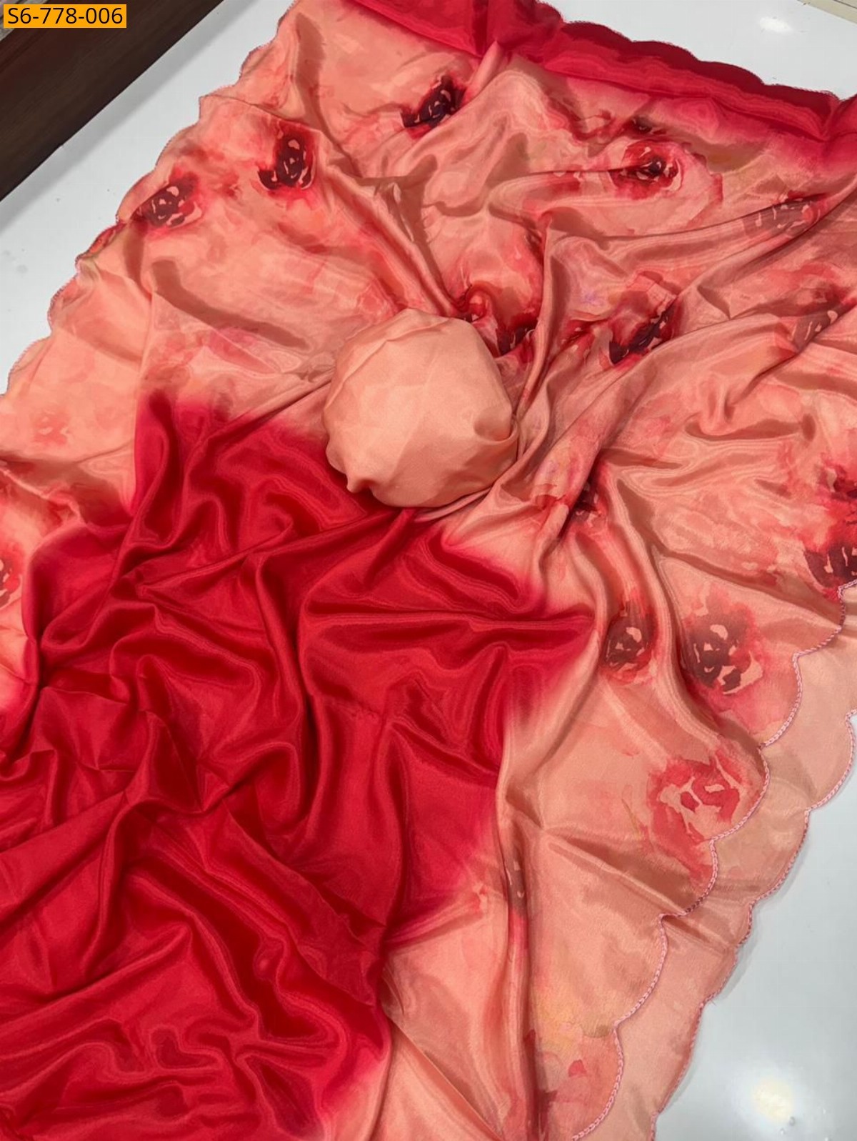 Red Fancy Soft chinon saree