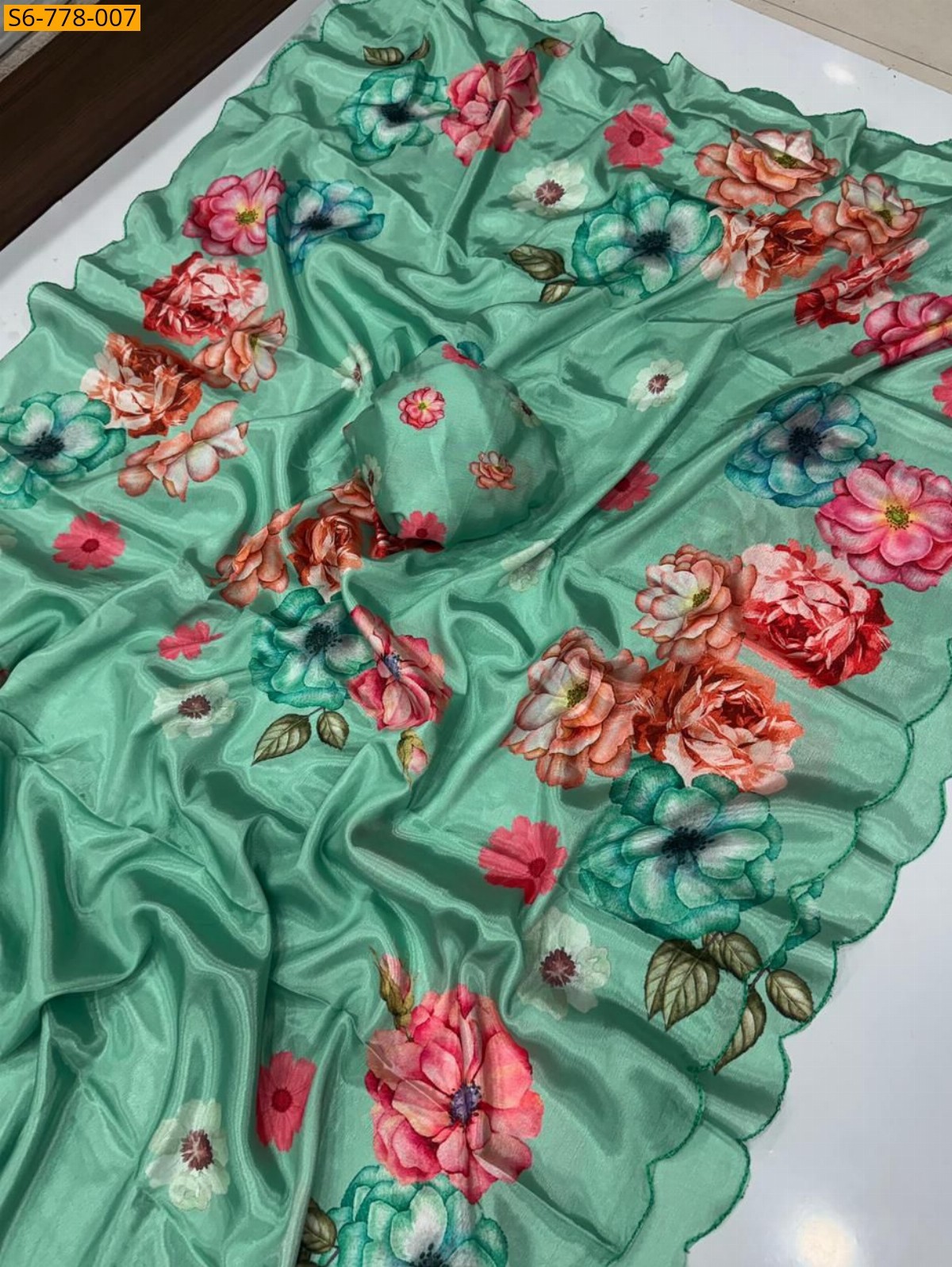 Green Fancy Soft chinon saree