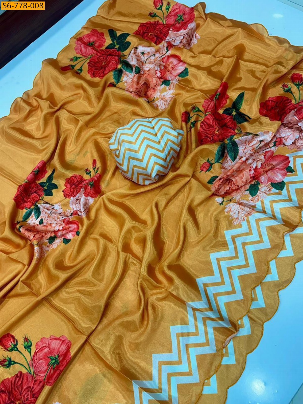 Mustard Fancy Soft chinon saree