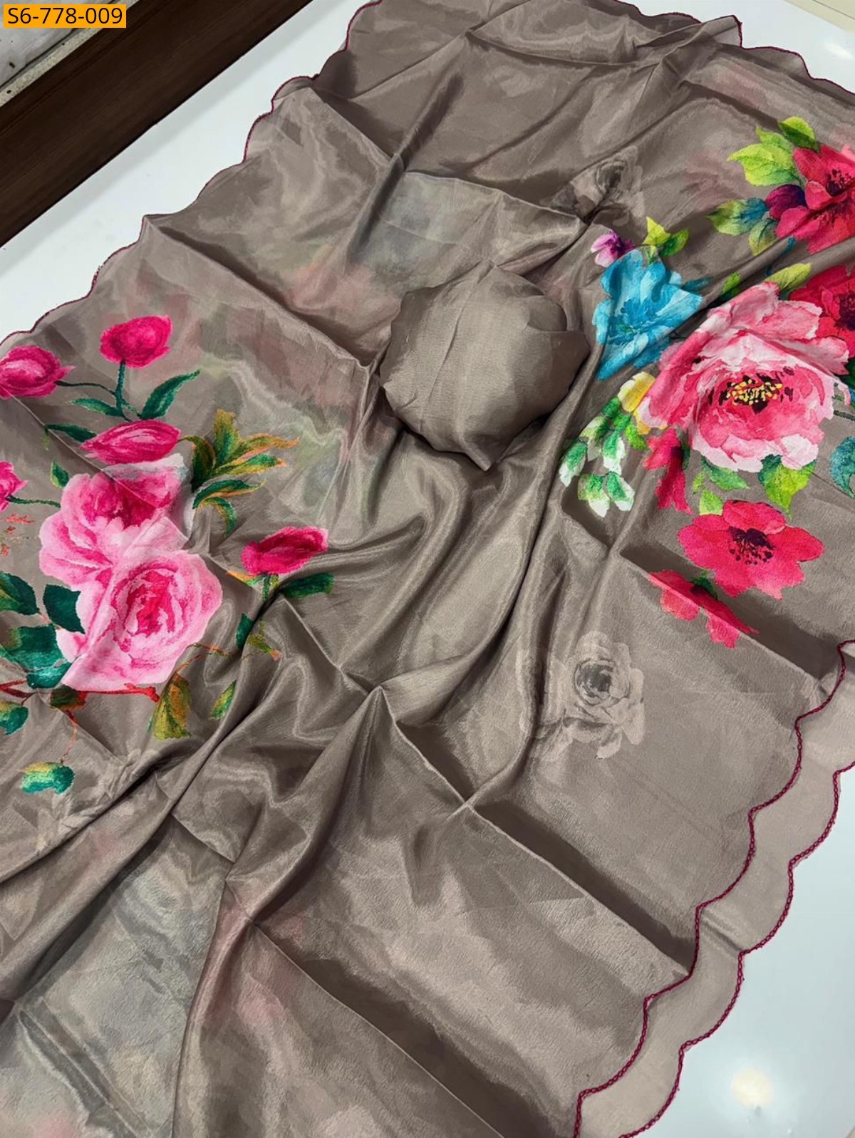 Gray Fancy Soft chinon saree