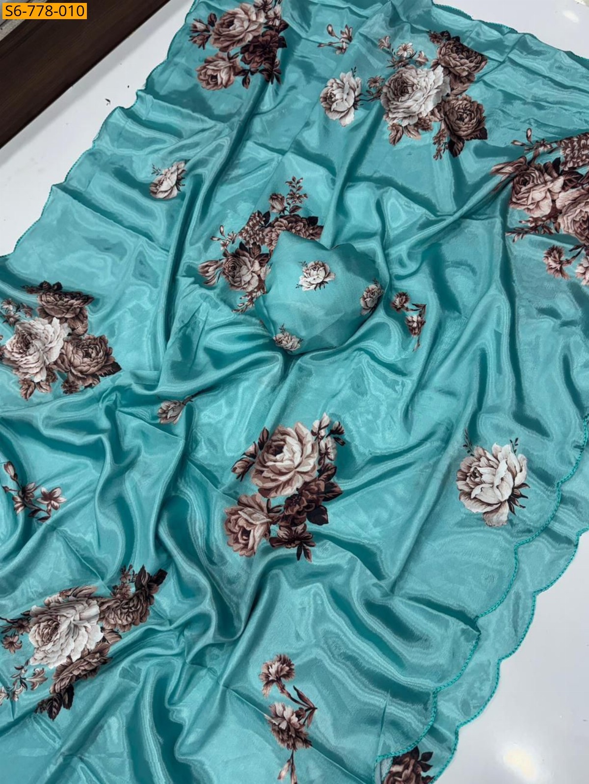 Sky Blue Fancy Soft chinon saree