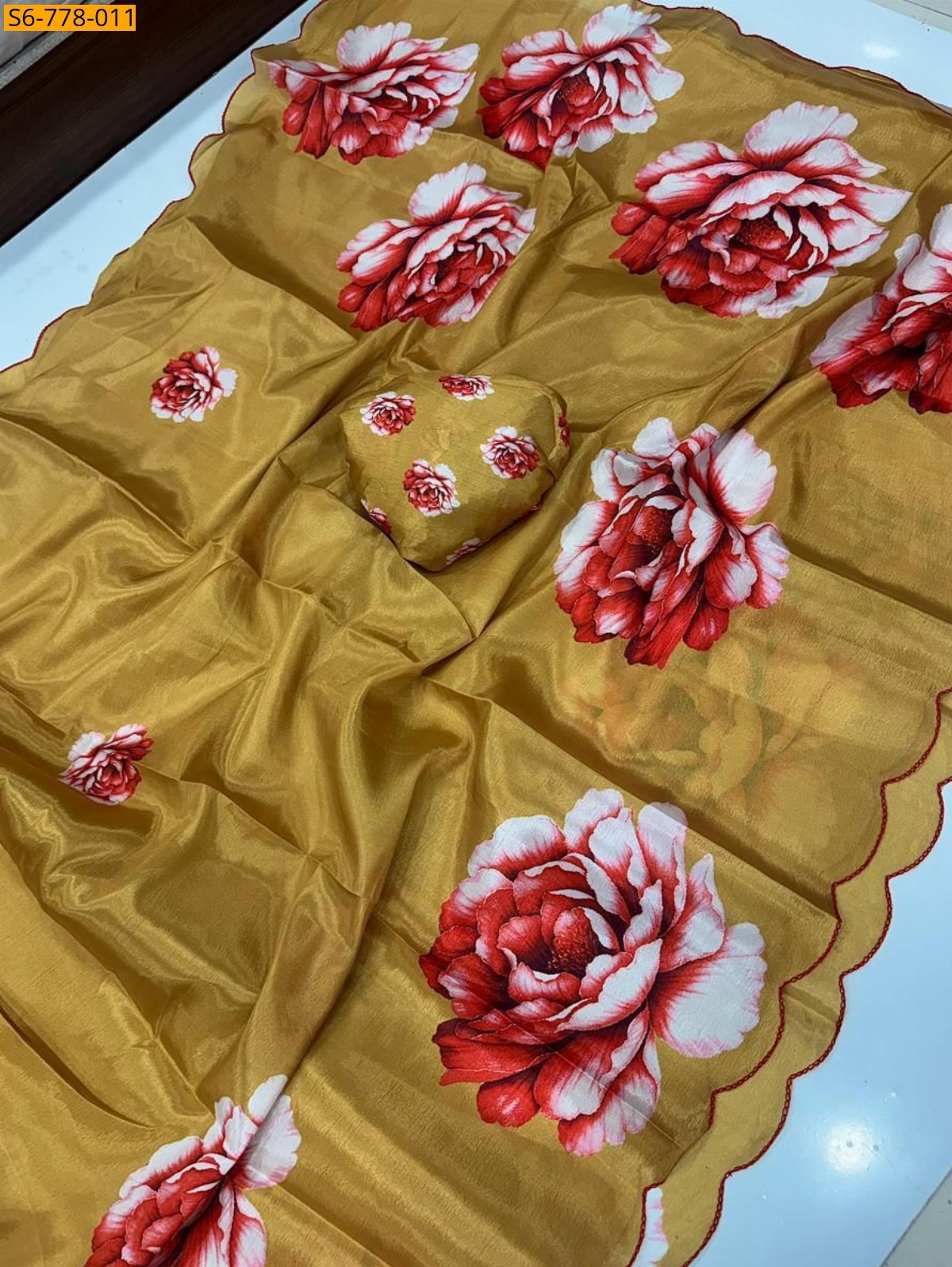 Mustard Fancy Soft chinon saree