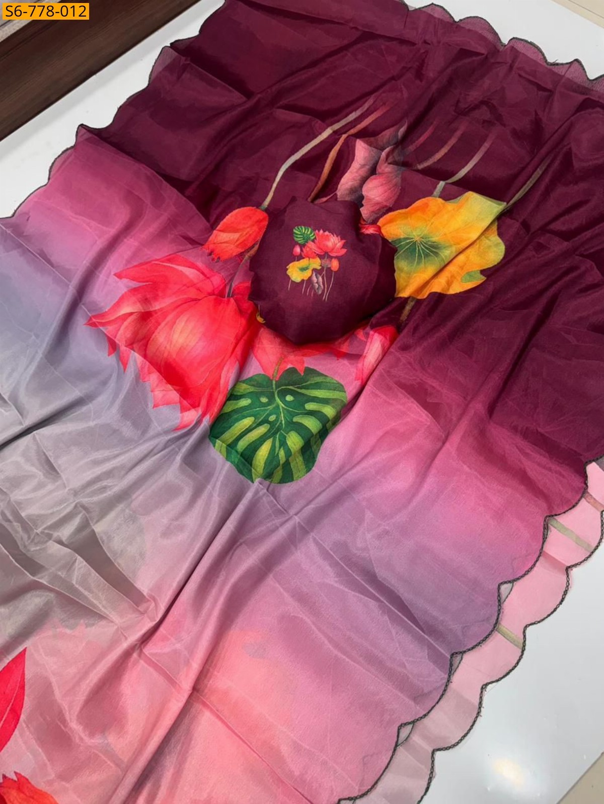 Multi Color Fancy Soft chinon saree