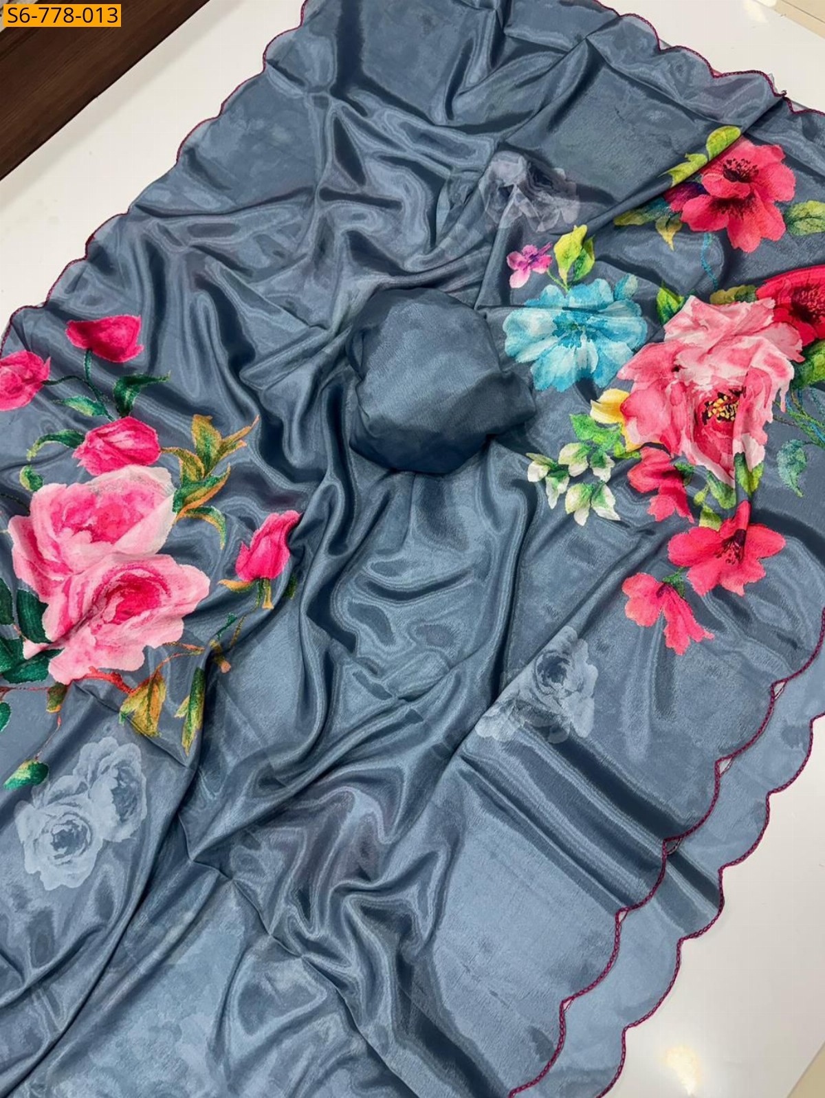 Gray Fancy Soft chinon saree