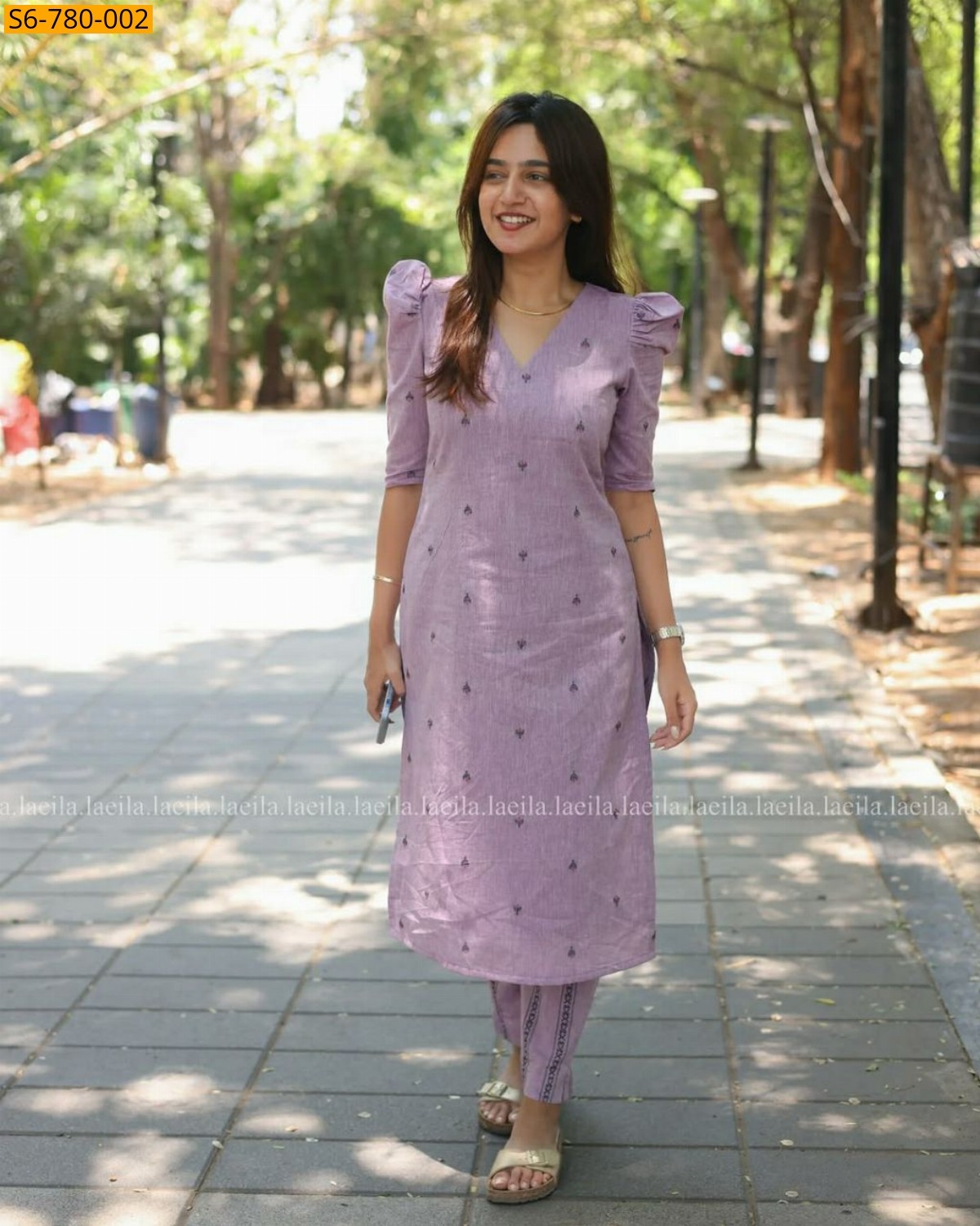 Onion Pink Fancy Blended Cotton Slub Kuti with Pant