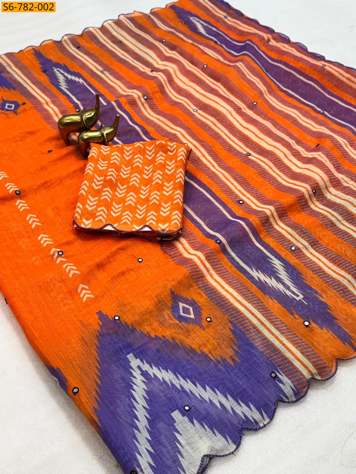 Orange Fancy Soft Linen Cotton Sarees