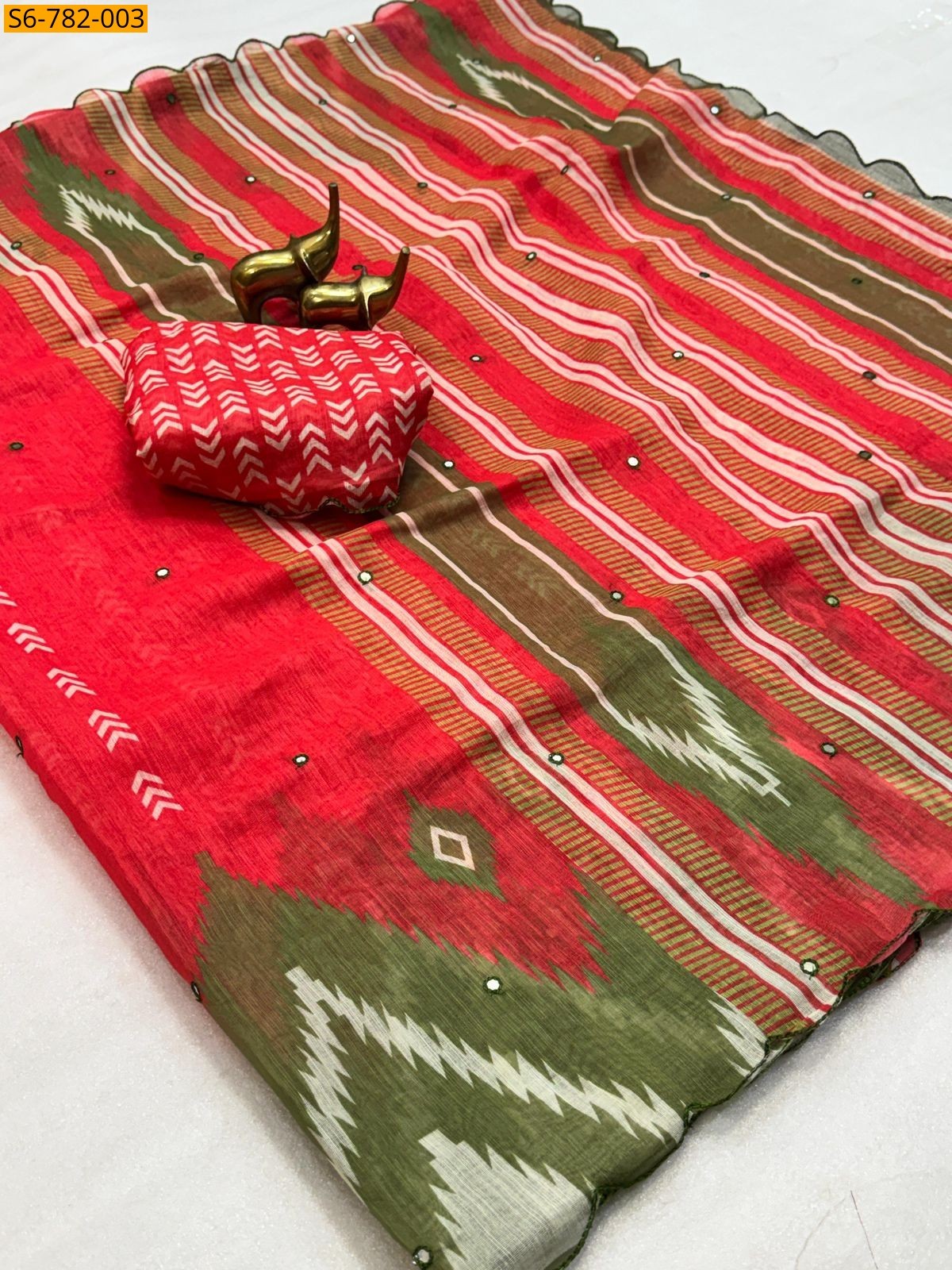Red Fancy Soft Linen Cotton Sarees