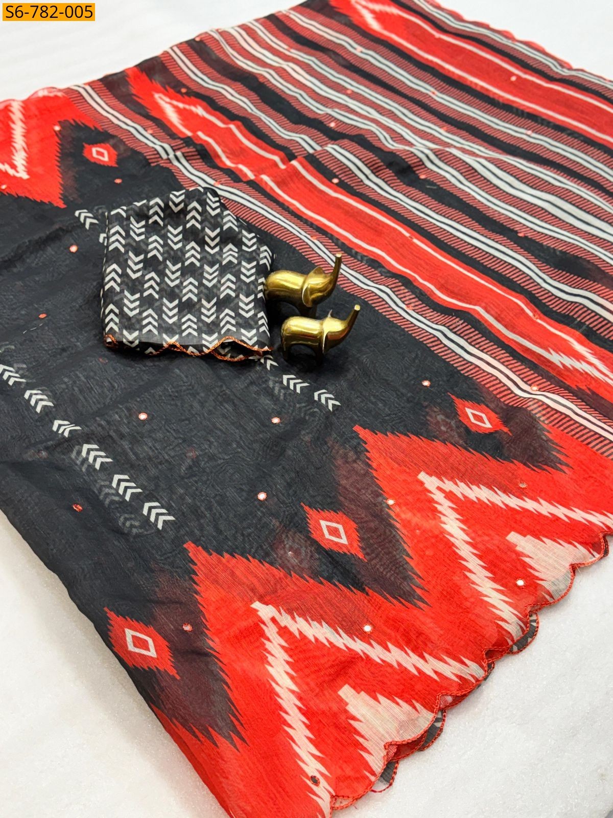 Black Fancy Soft Linen Cotton Sarees