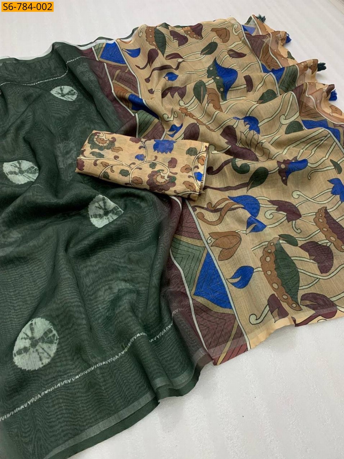 Green Fancy Soft Lenin Sarees