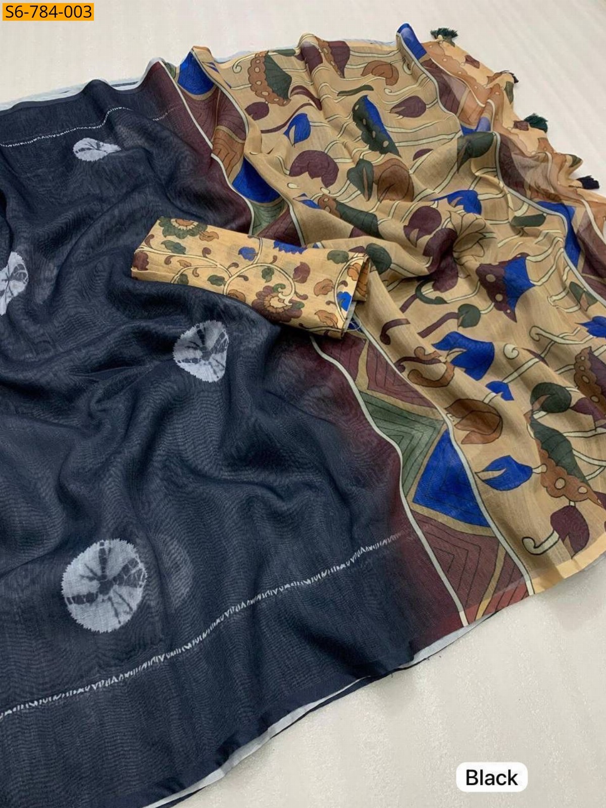 Black Fancy Soft Lenin Sarees