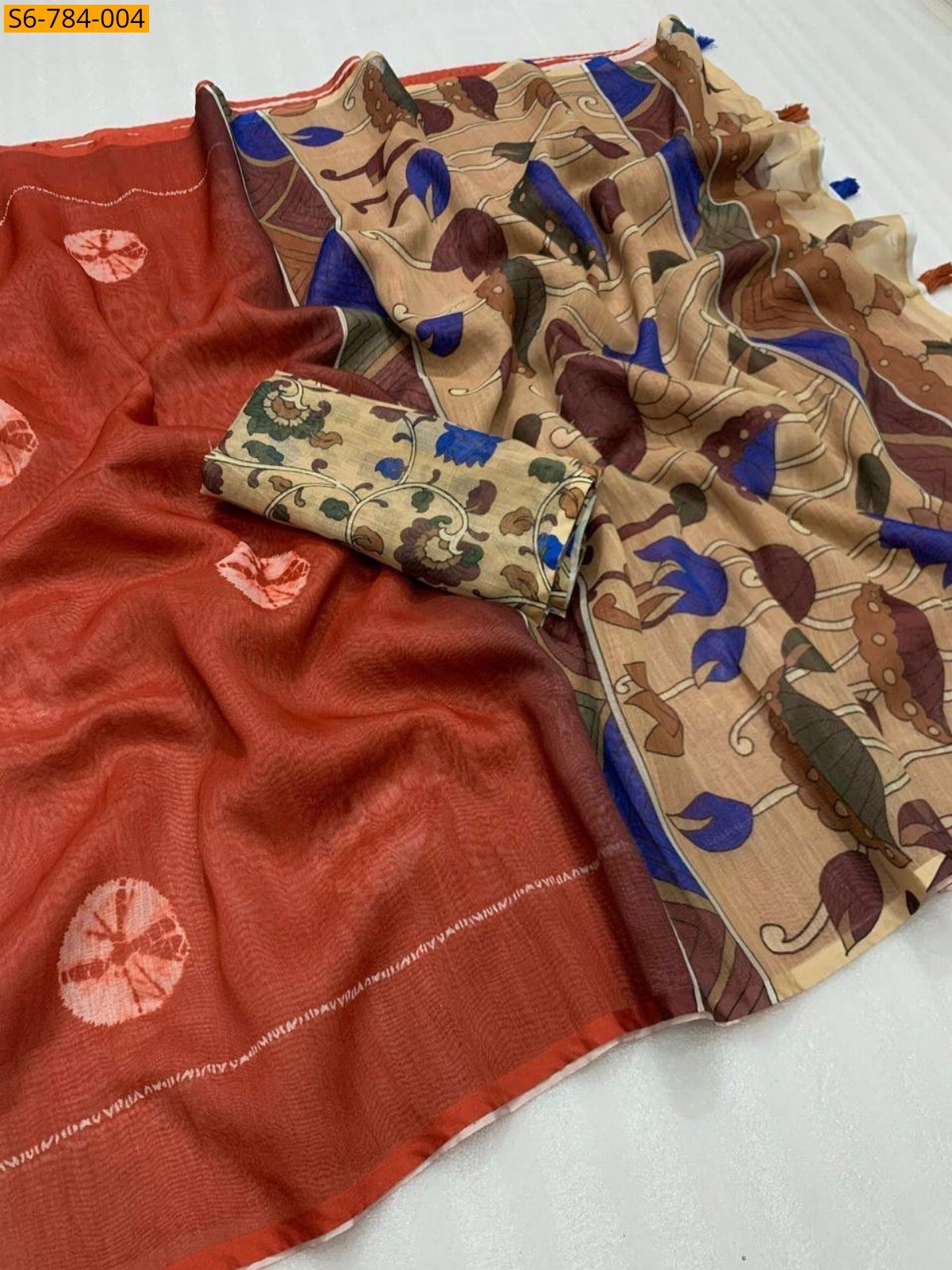 Rust Orange Fancy Soft Lenin Sarees